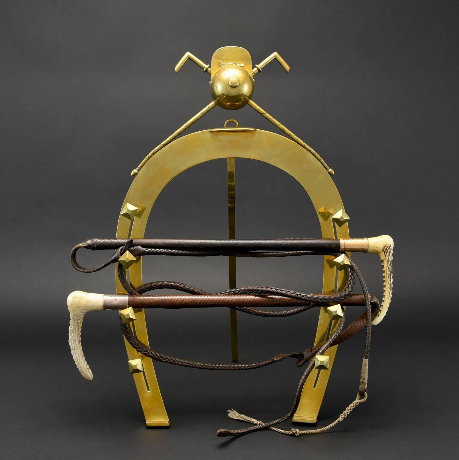 British Large Brass Horseshoe Whip Rack