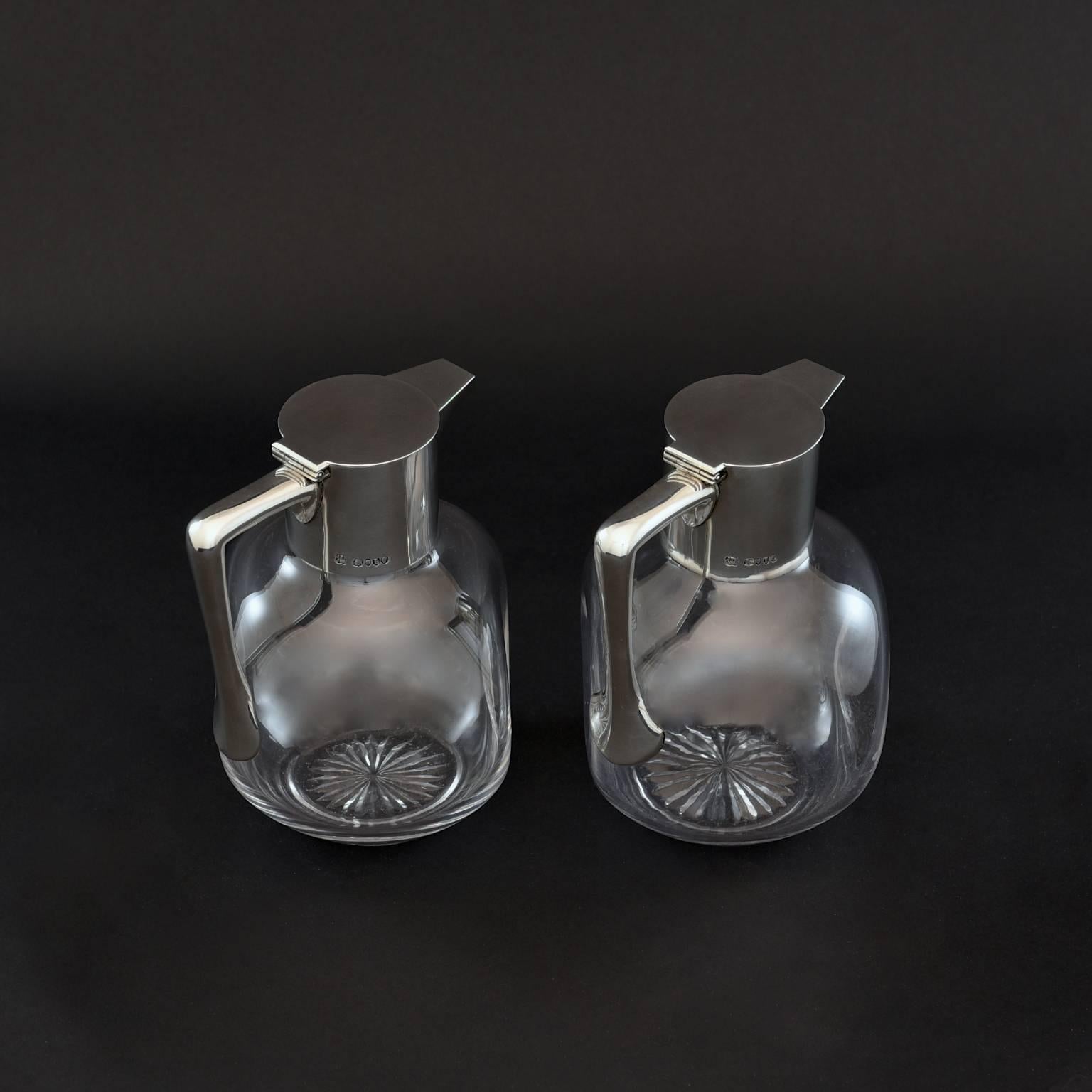 Late 19th Century Pair of Silver and Cut-Glass Claret Jugs