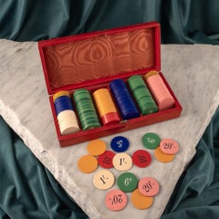 Gambling Chips in Original Red Leather Box, circa 1910.