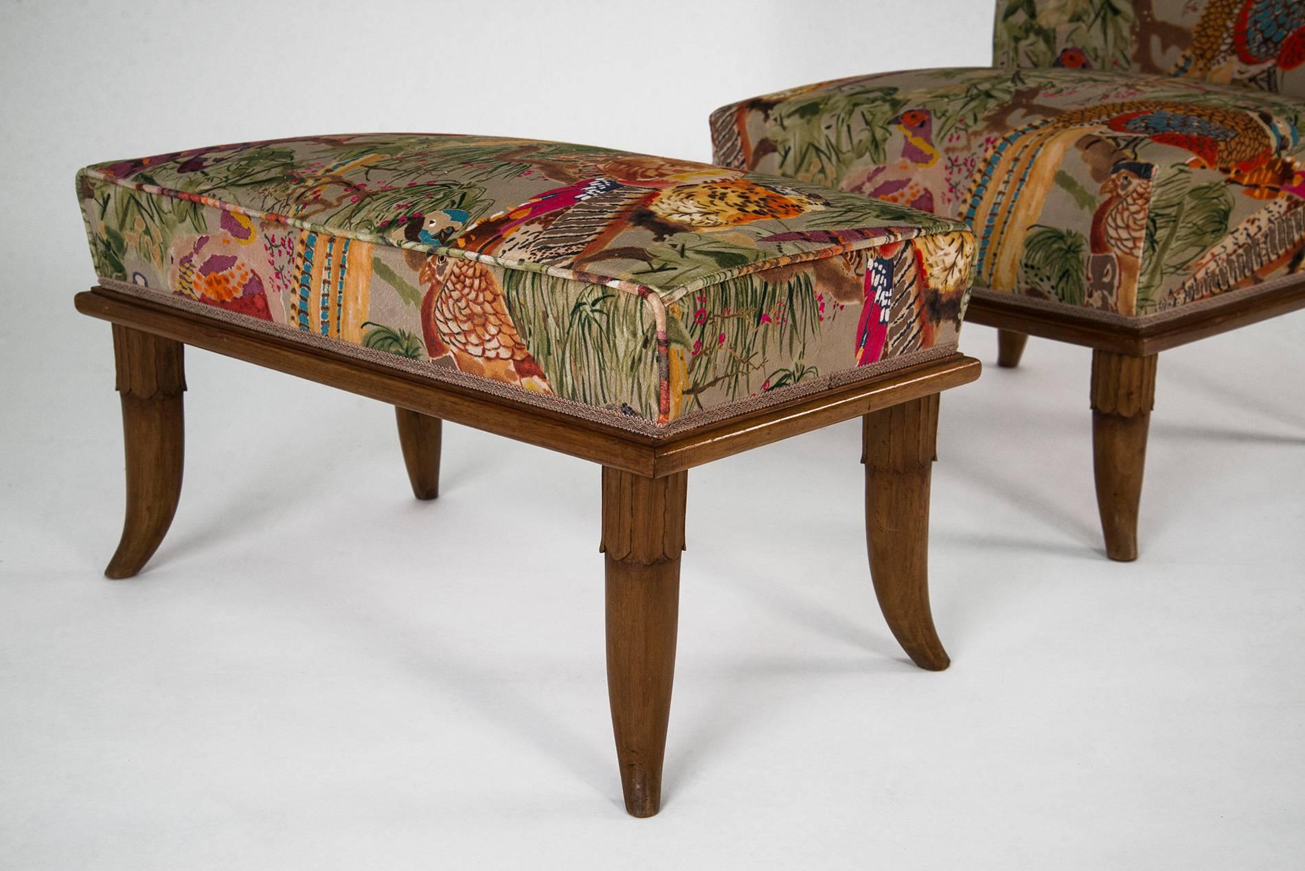 Mid-20th Century Pair of Extraordinary Lounge Chairs with Ottoman by Paolo Buffa, 1940s