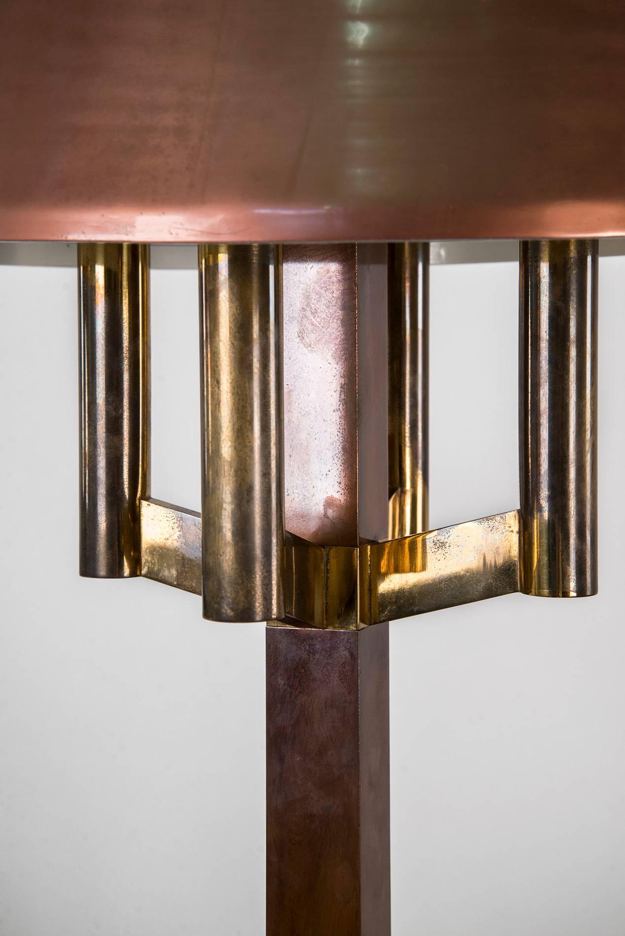 Monumental table lamp manufactured in Italy in the 1930s, coming from a cruise ship. Copper and brass structure. Good original vintage conditions.