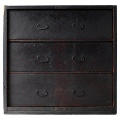 Japanese Antique Black Tansu / Cabinet Sideboard / 1868-1912s Wabi-sabi
