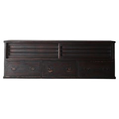 Japanese Antique Black Low Tansu-3 / Cabinet Sideboard / 1868-1912s / Wabi-Sabi