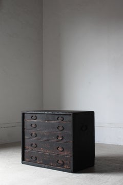 Japanese Antique Black Tansu Chest with Five Drawers / 1868-1912s / Wabi-Sabi