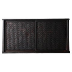 Japanese Antique Black Cabinet with Ajiro Woven Sliding Doors / Tansu Sideboard