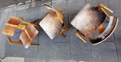 Set of Three Robin Day Hillestak Chair 1950s Covered with Foal Skin