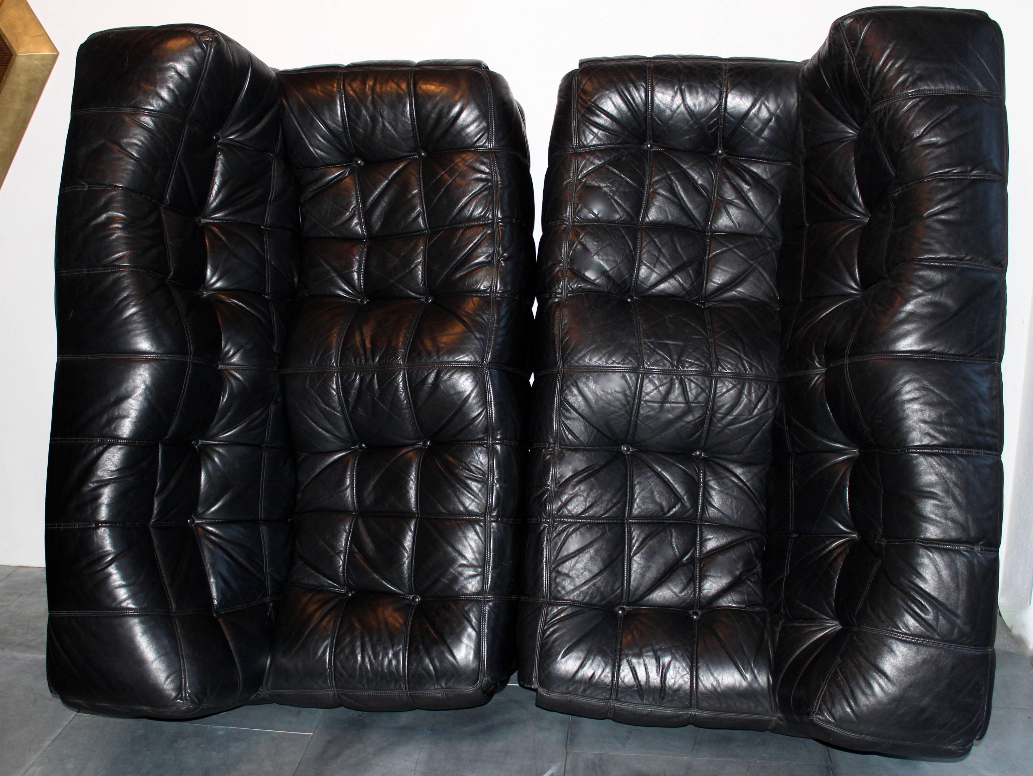 Late 20th Century Michel Ducaroy a Pair of Kashima Leather Sofa Ligne Roset France For Sale