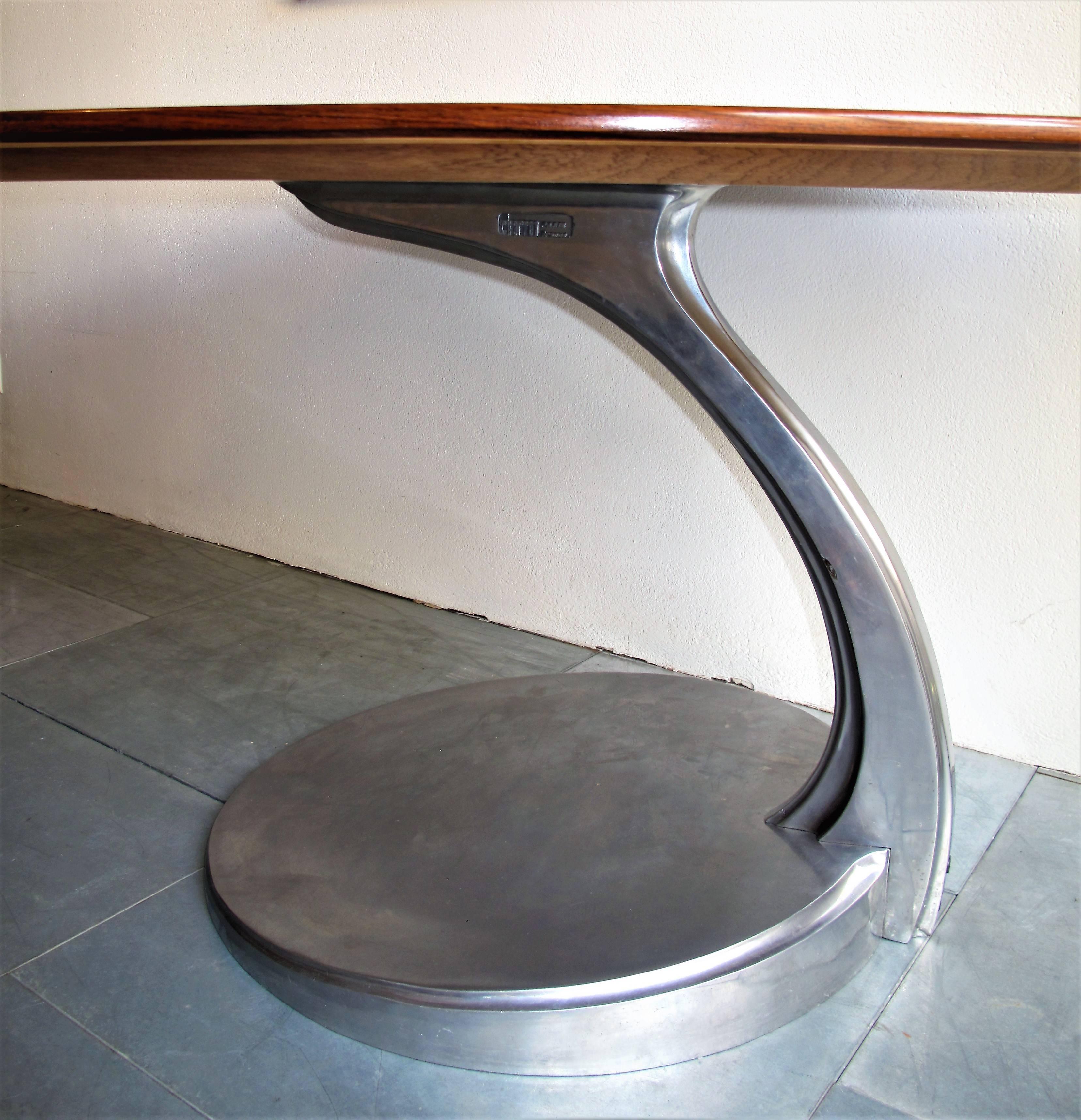 Michele Charron Rosewood and Aluminium Table In Good Condition For Sale In Grenoble, FR