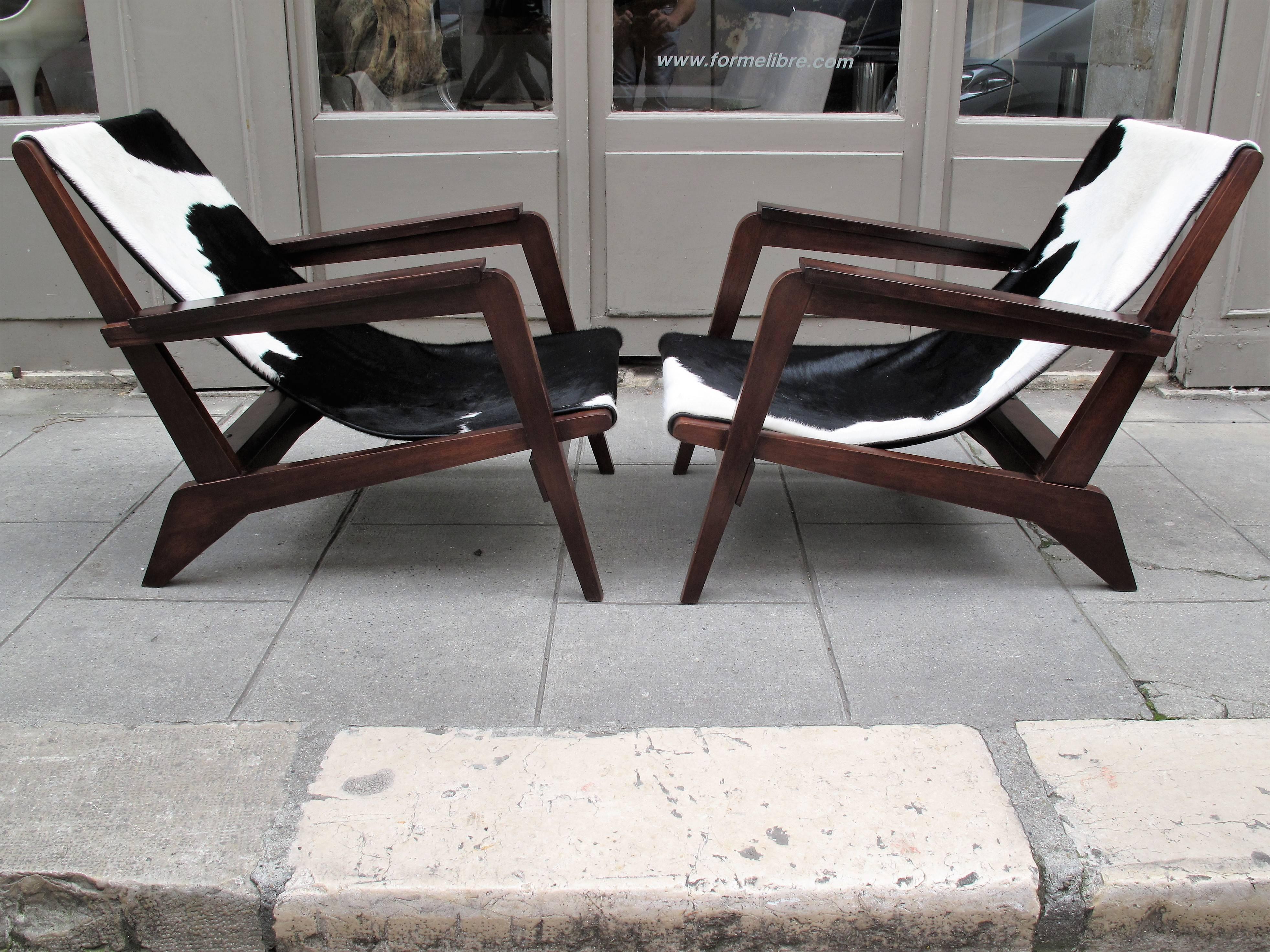 Mid-Century Modern Pierre Jeanneret Style of Armchairs Design 1940 Grenoble For Sale