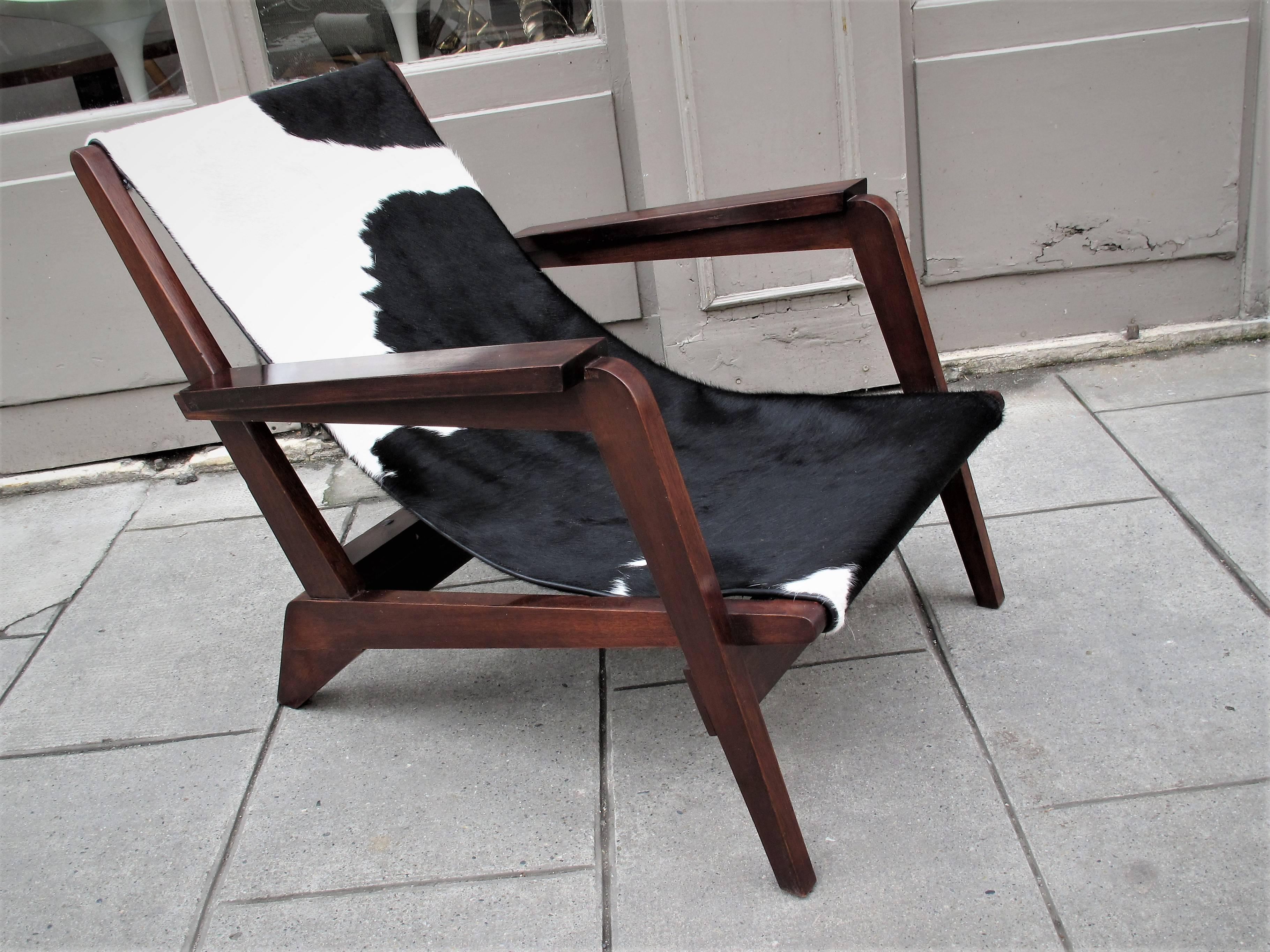 Cowhide Pierre Jeanneret Style of Armchairs Design 1940 Grenoble For Sale