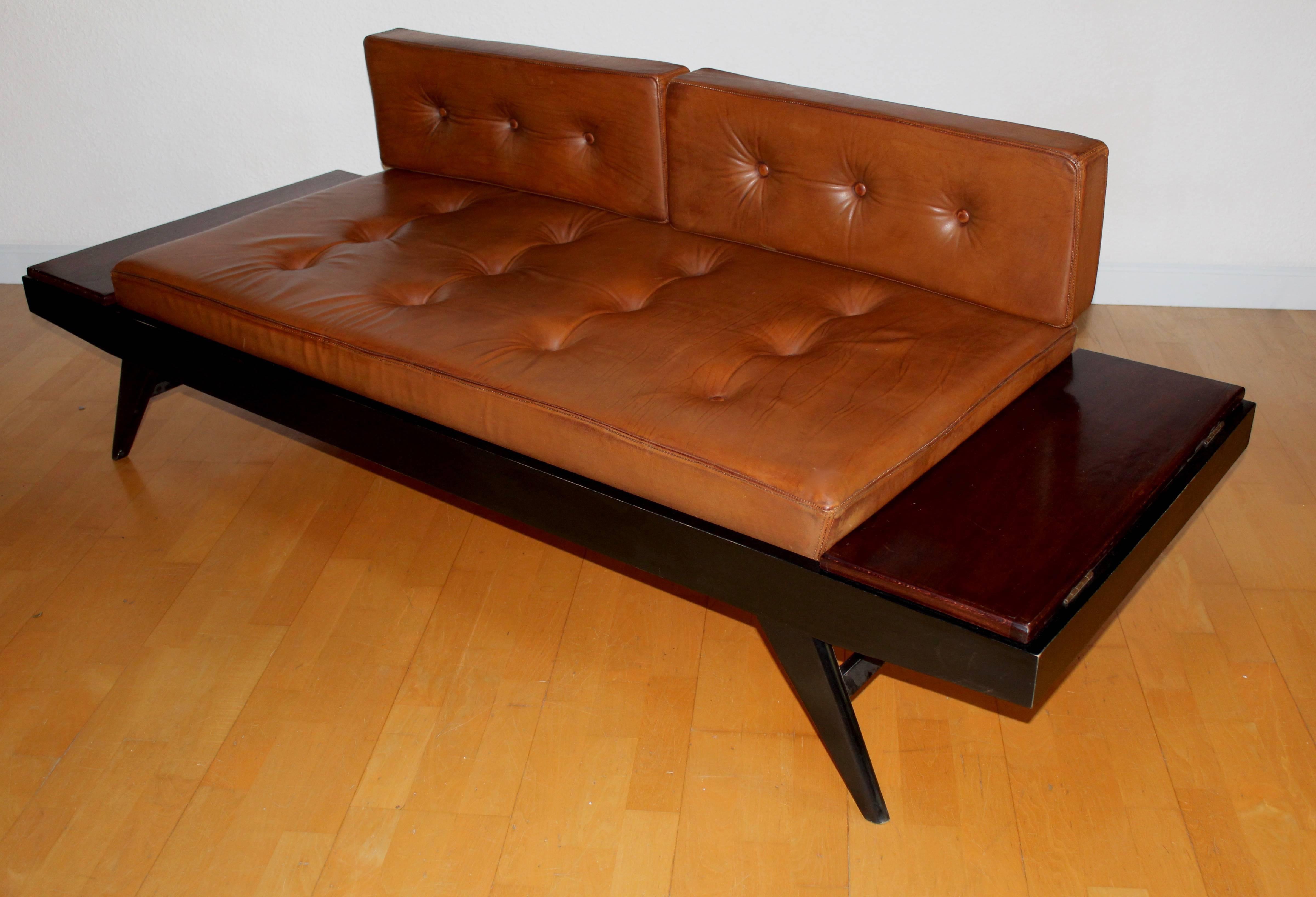 French Pierre Guariche Leather Sofa