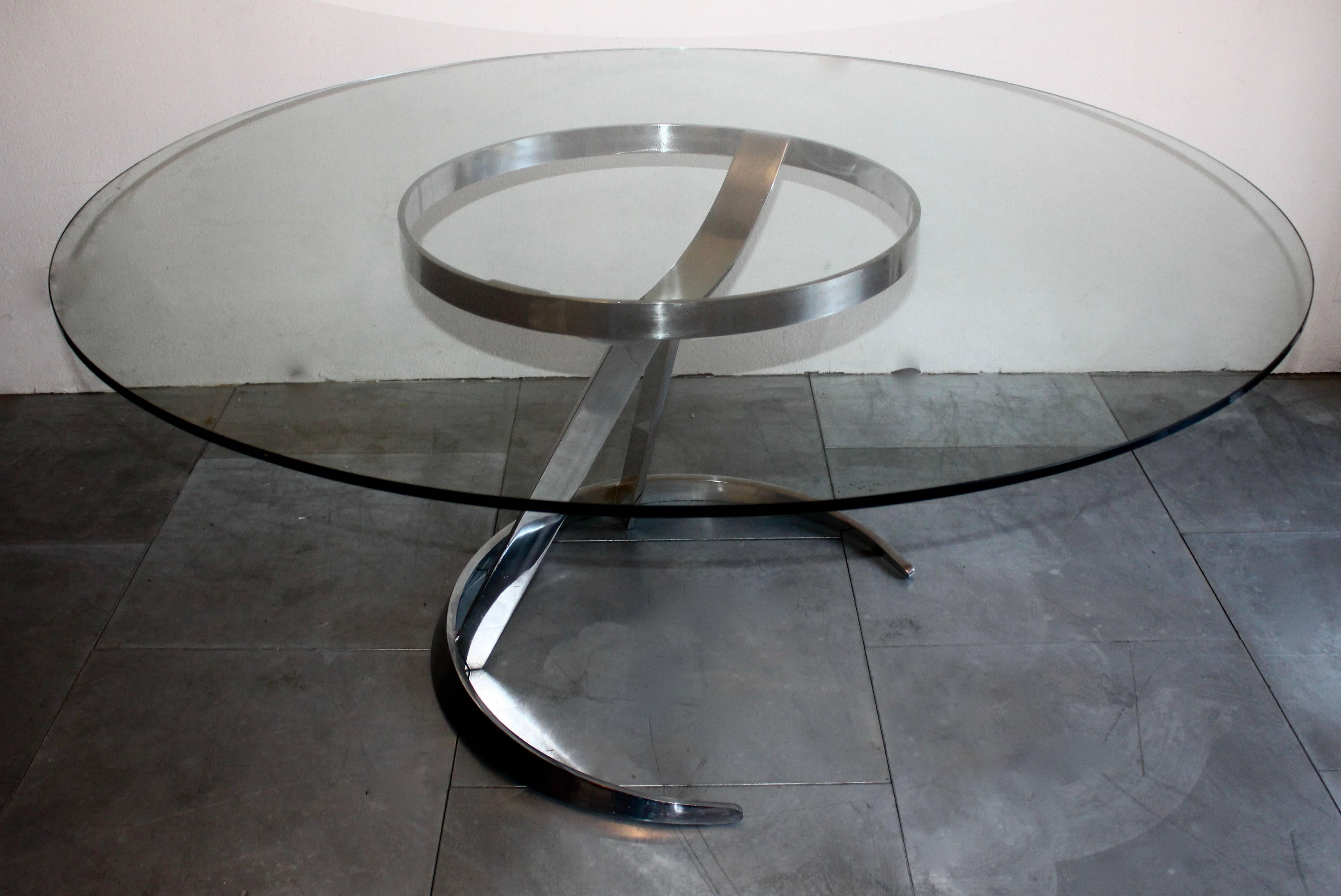 Boris Tabakoff dining table
very nice large table in polished stainless steel and glass.

 