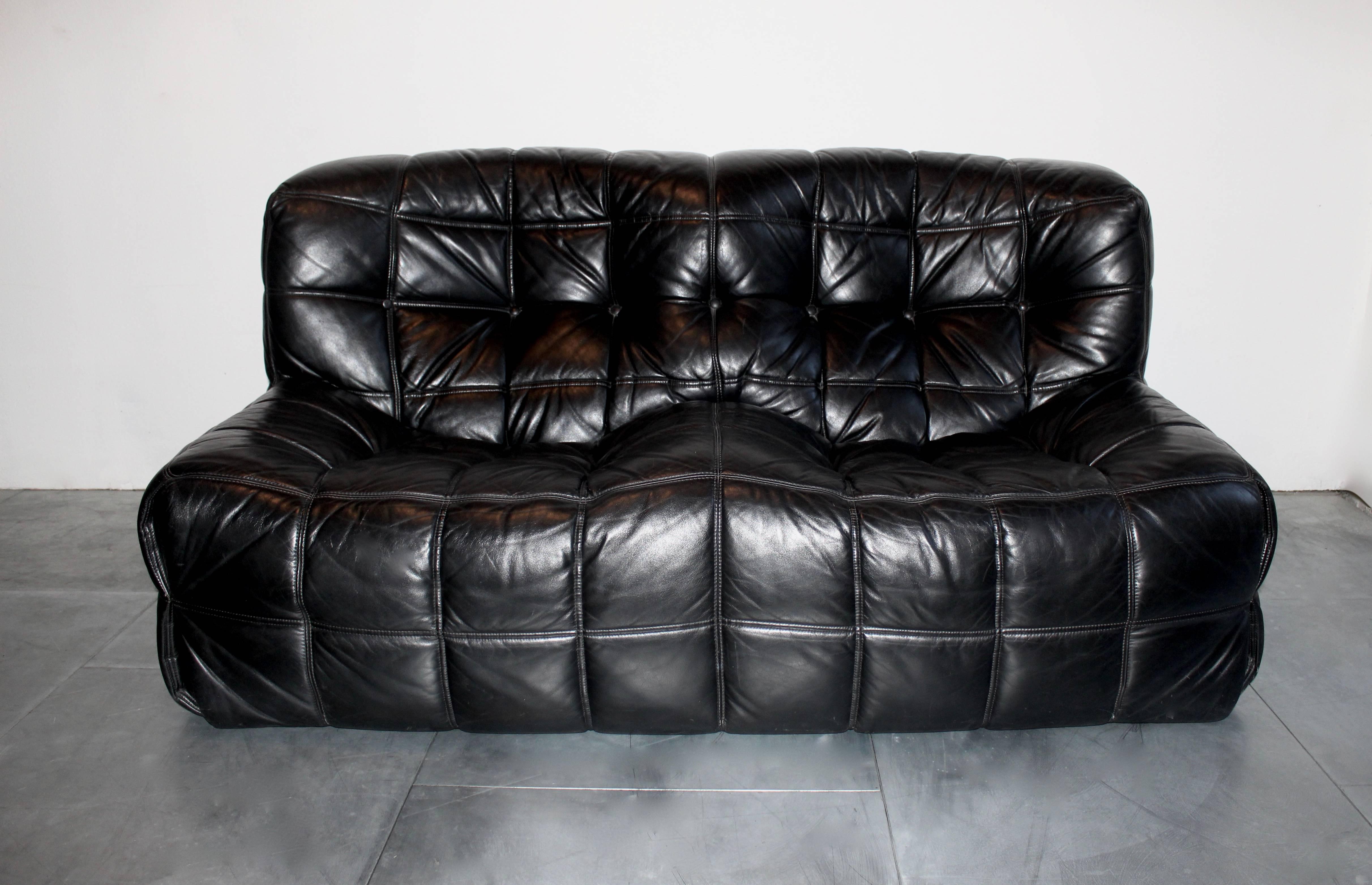 French Michel Ducaroy a Pair of Kashima Leather Sofa Ligne Roset France For Sale