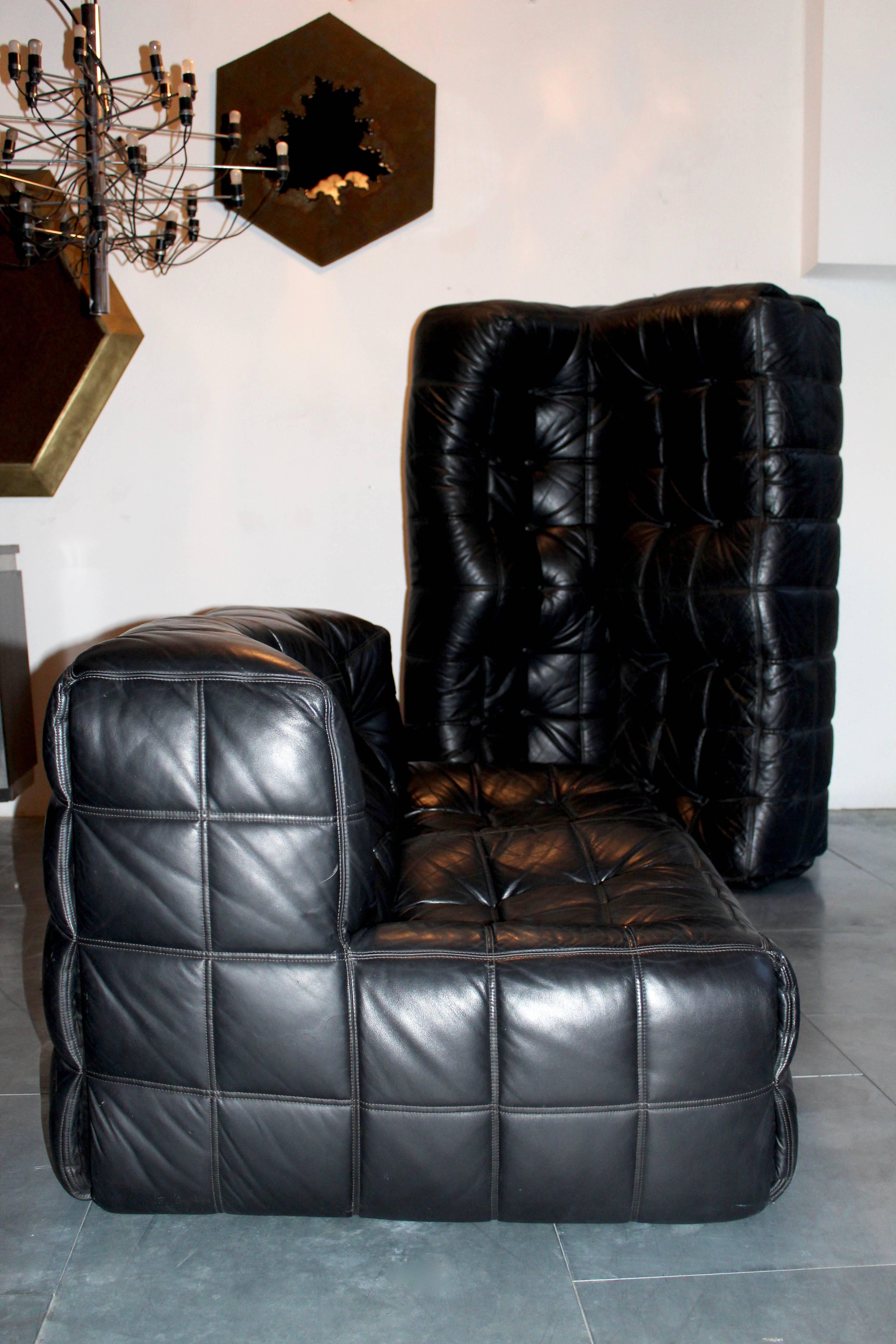 Michel Ducaroy a Pair of Kashima Leather Sofa Ligne Roset France In Good Condition For Sale In Grenoble, FR