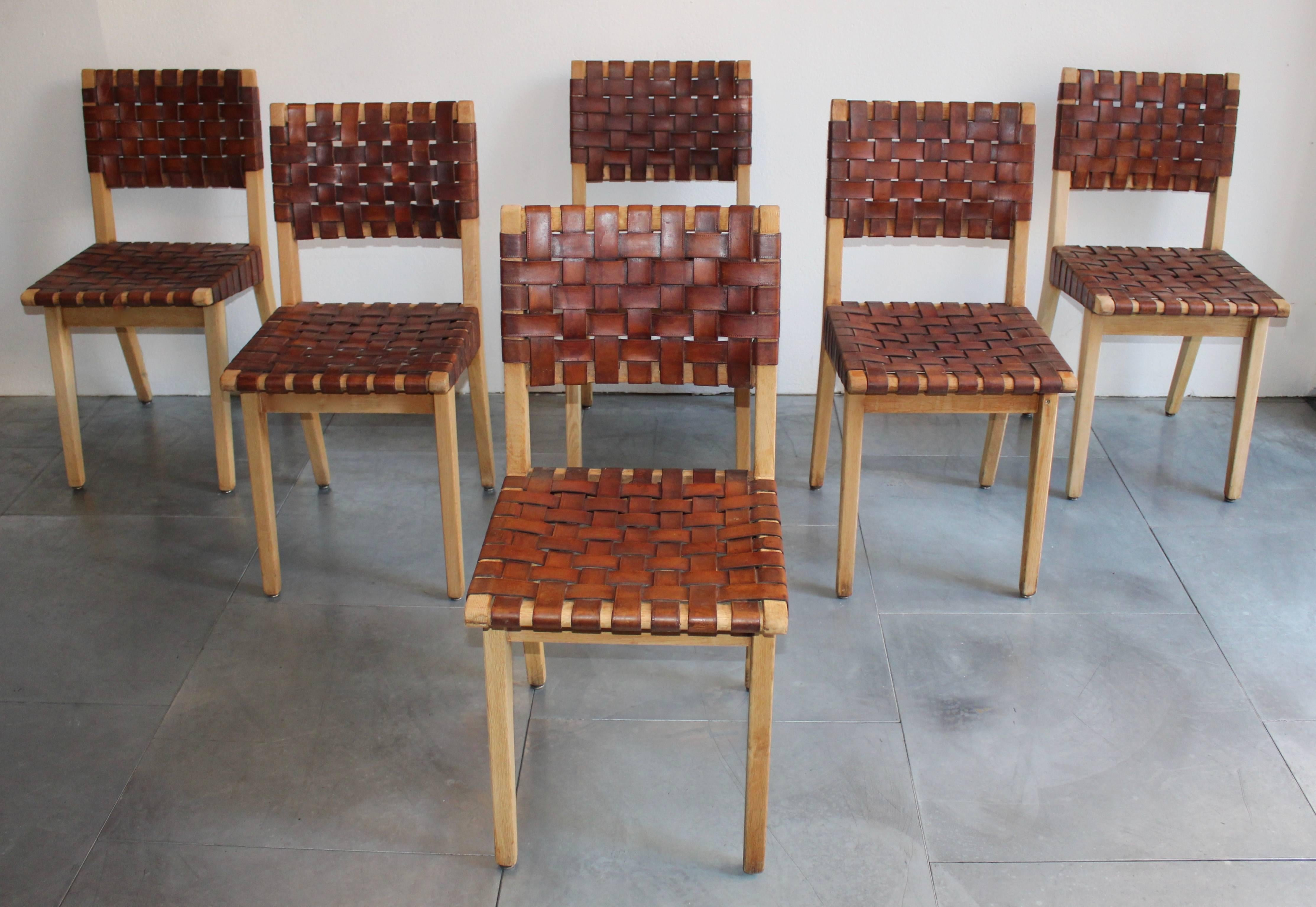 Jens Risom Leather Chairs for Knoll, 1949 In Good Condition In Grenoble, FR