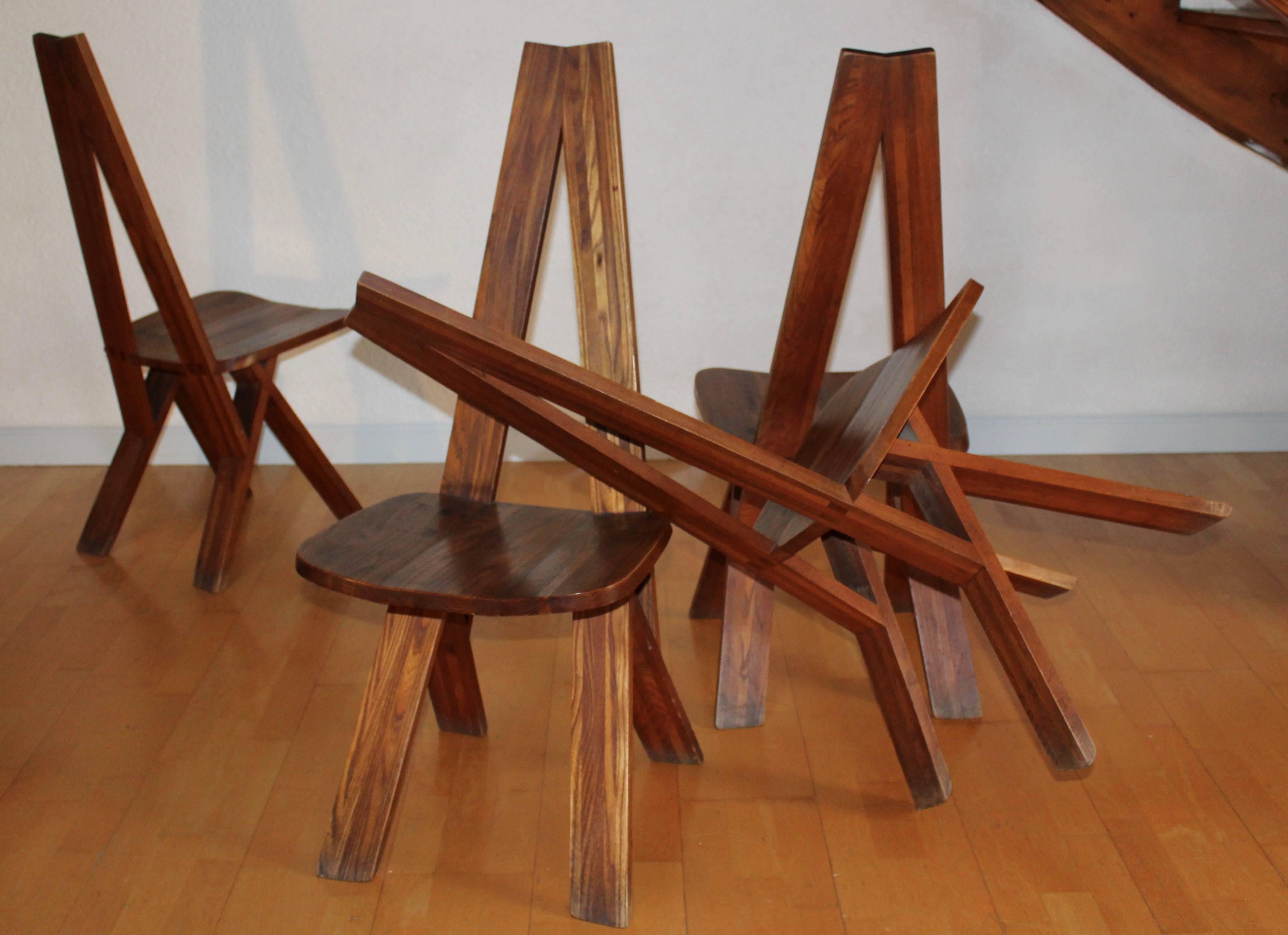 French Pierre Chapo a Set of Four S45 Elm Chairs For Sale