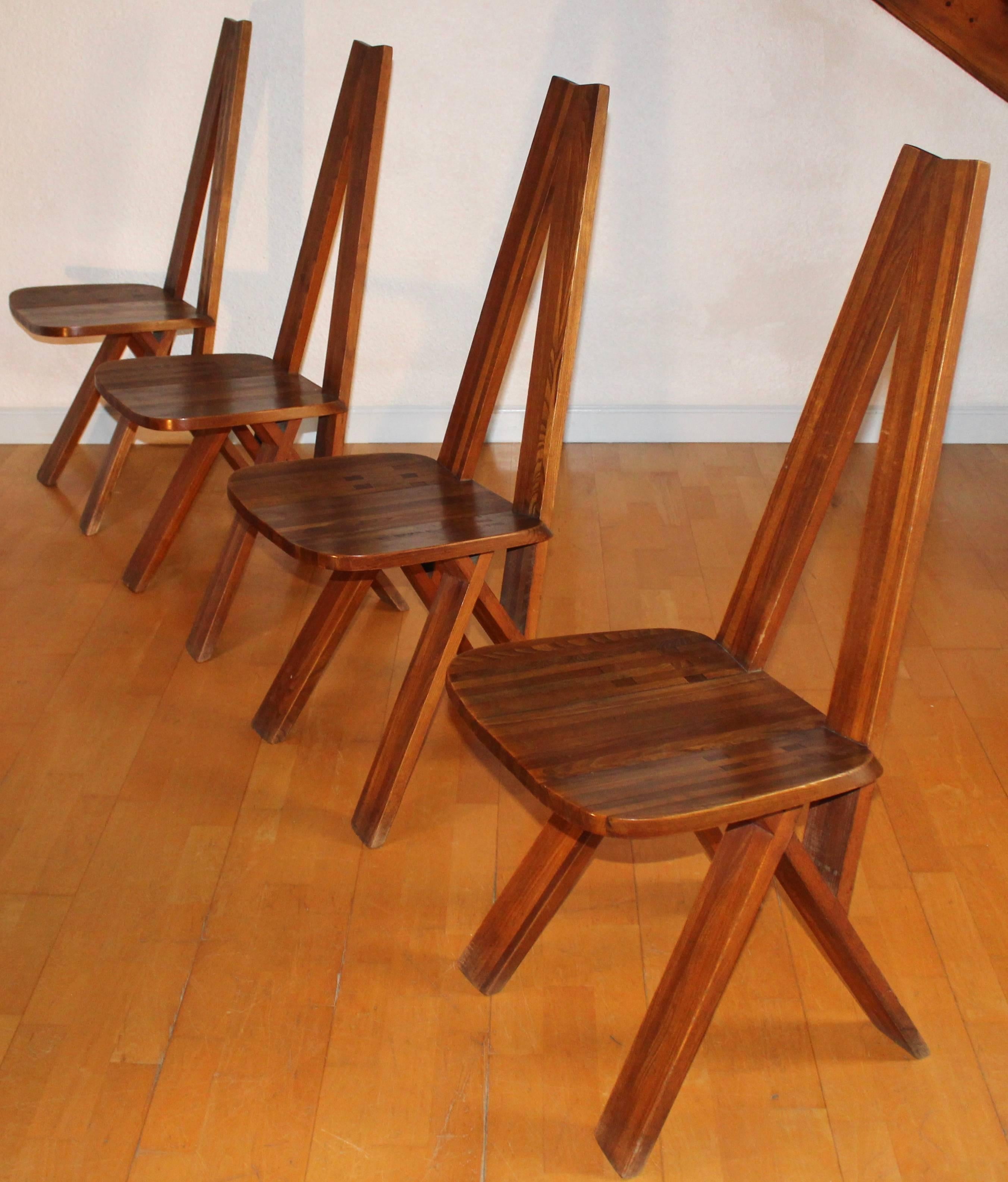 Pierre Chapo a Set of Four S45 Elm Chairs For Sale 3