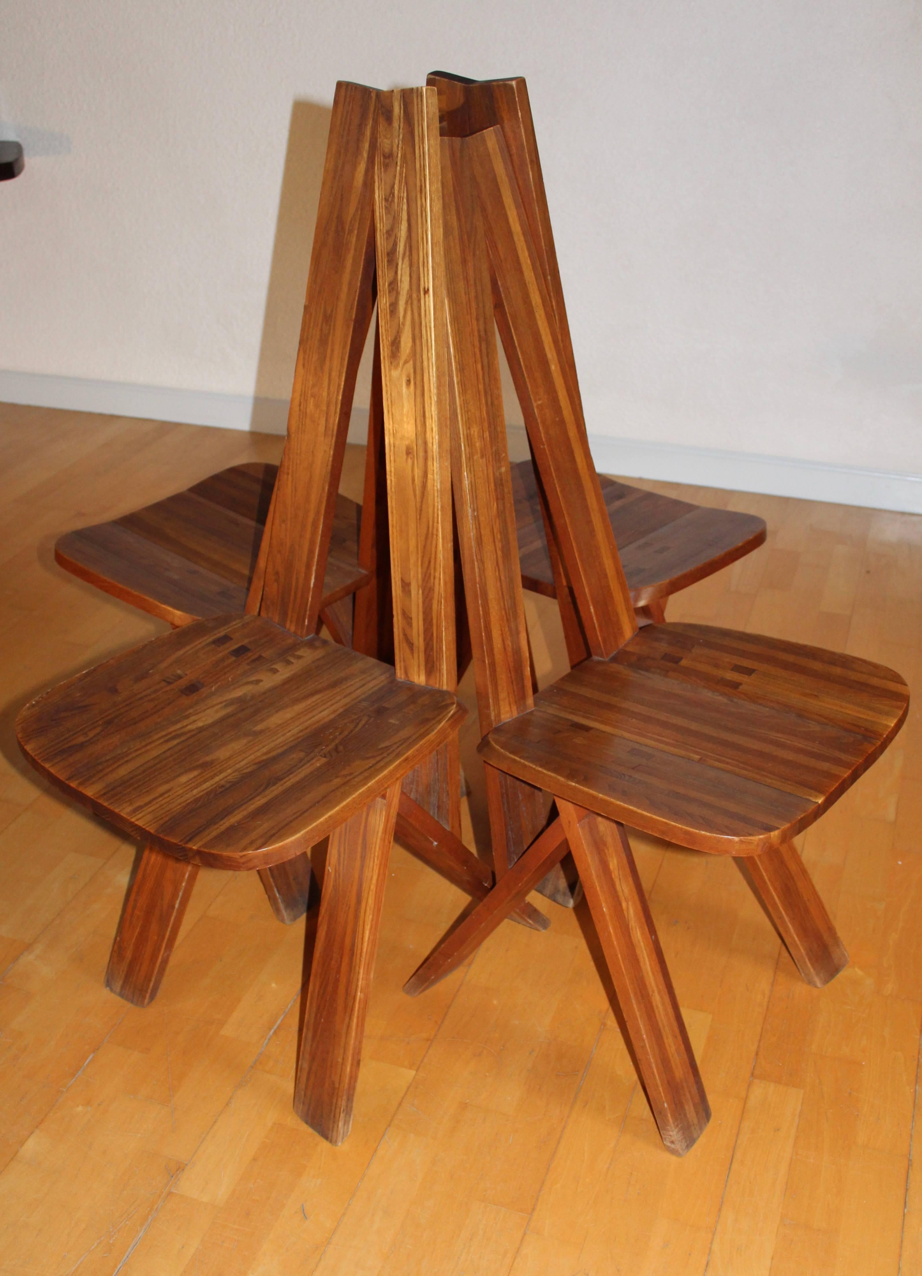 Pierre Chapo a Set of Four S45 Elm Chairs For Sale 4
