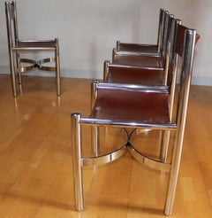 Set of Six Chairs in Leather and Nickel-Plated Steel "Dada Industrial Design"