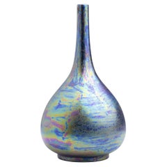Kugelförmige Vase von Ruskin Pottery mit Pfauen-Lusterglasur