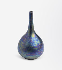 Kugelförmige Vase von Ruskin Pottery mit Pfauen-Lusterglasur