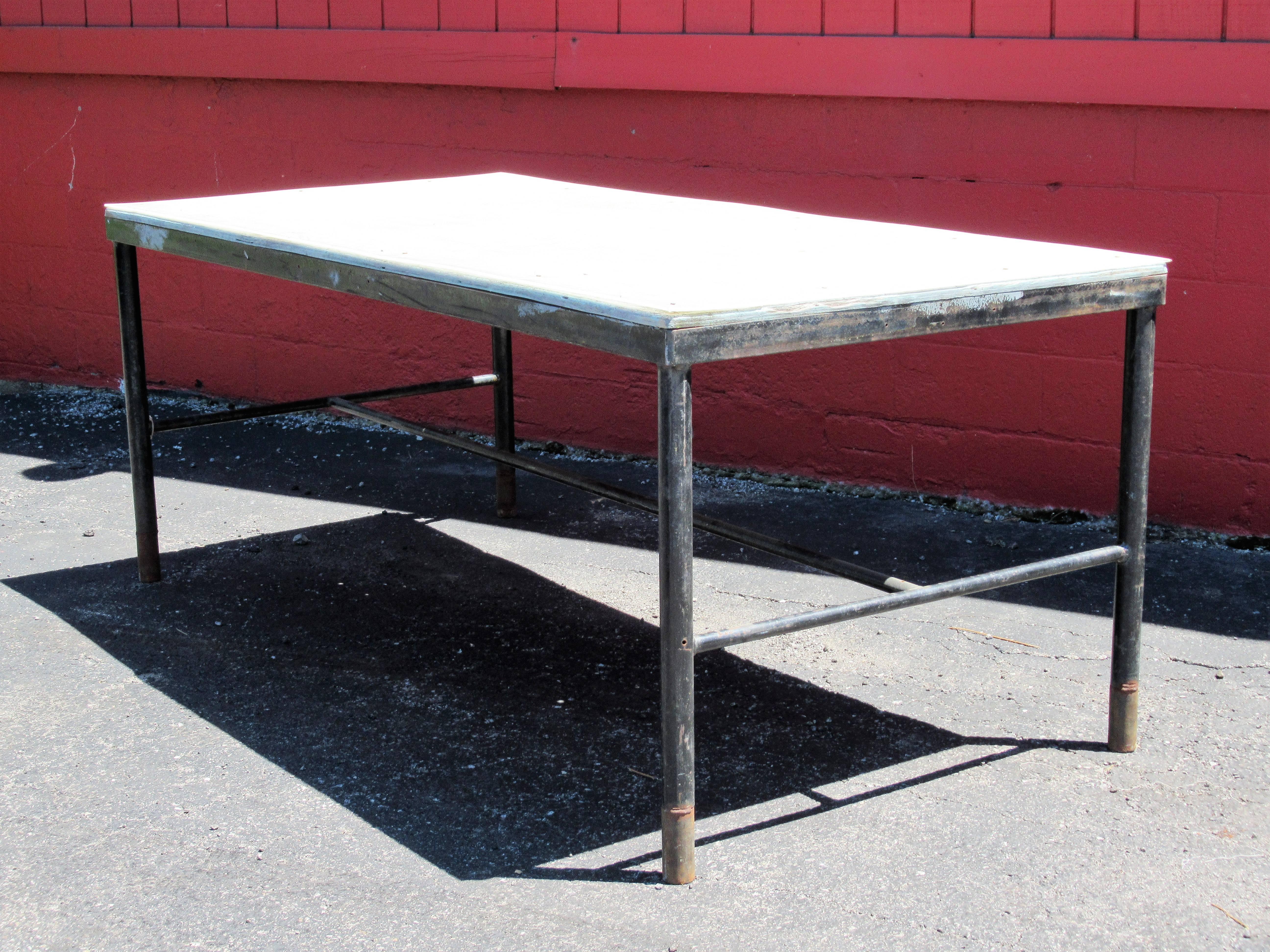 Iron Antique American Industrial Factory Work Table