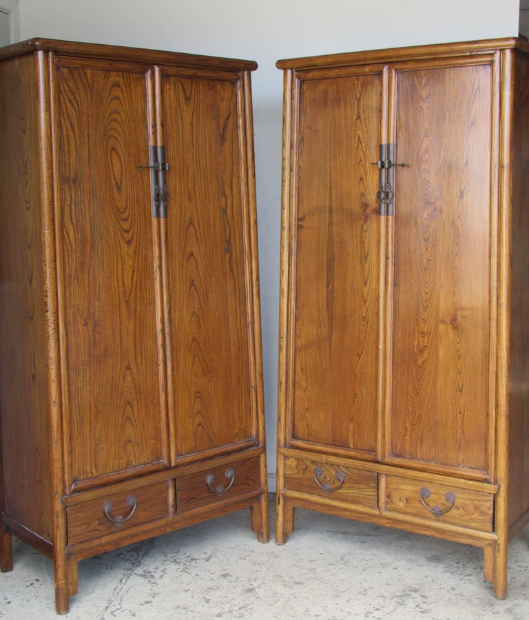 Pair of Antique Chinese Hardwood Tapered Two-Door Cabinets ...