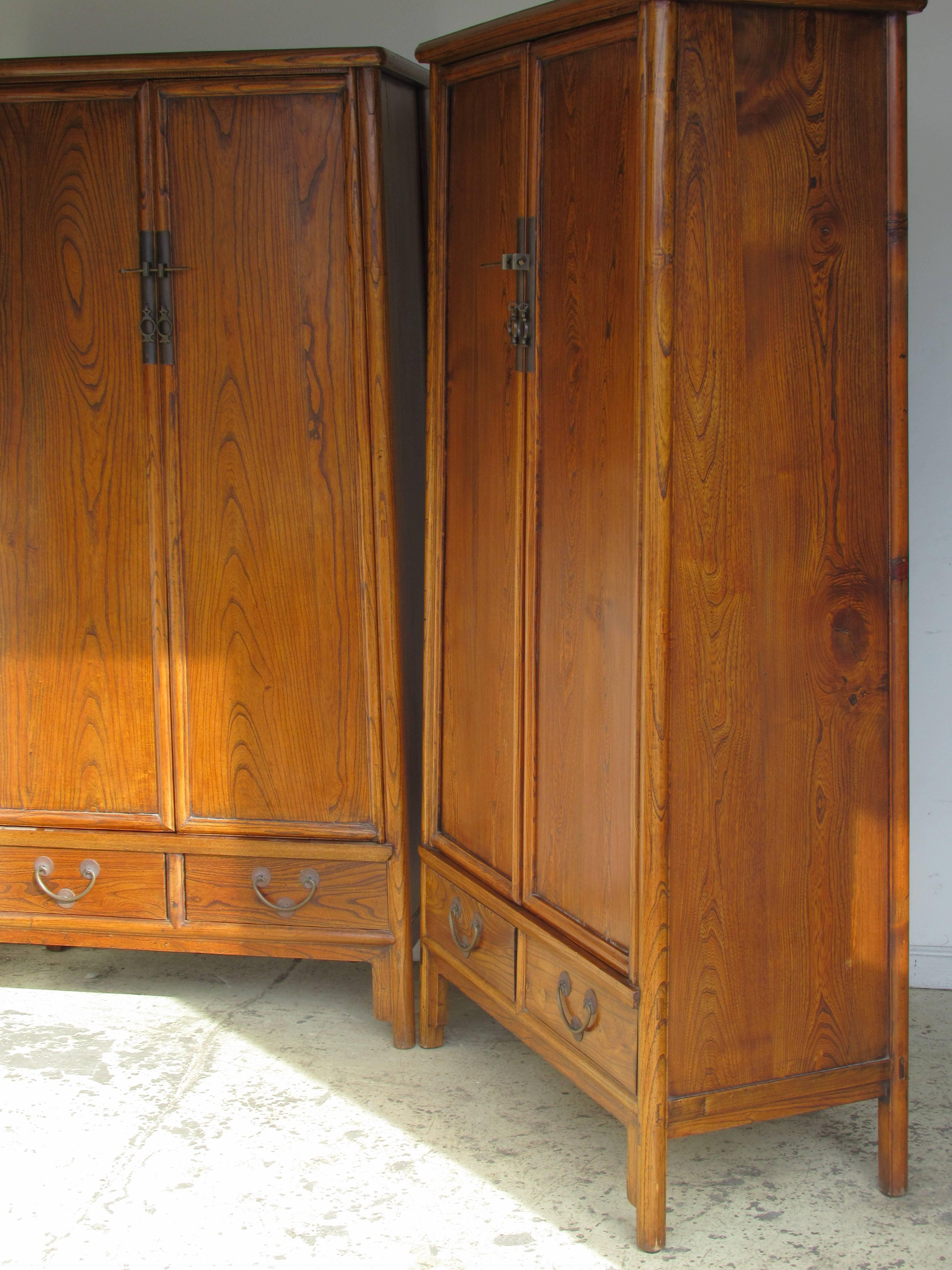 Pair of Antique Chinese Hardwood Tapered Two-Door Cabinets 4