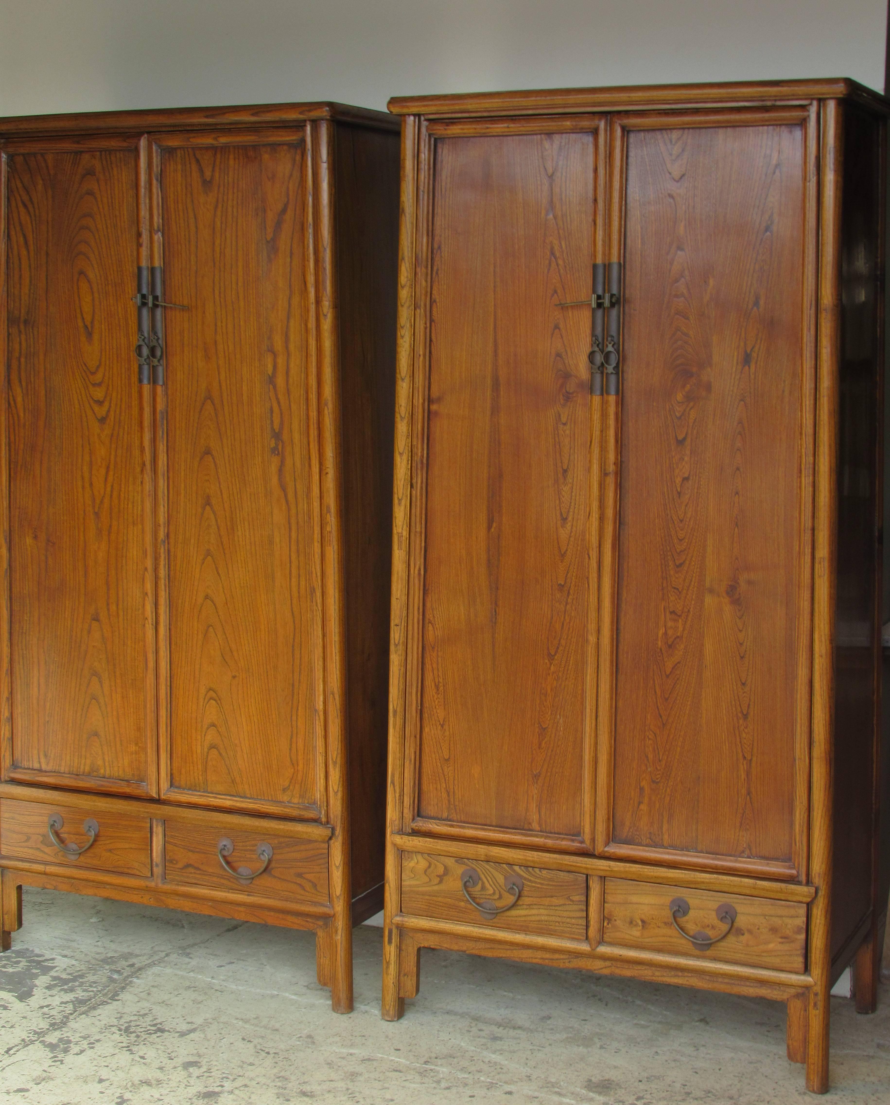 Pair of Antique Chinese Hardwood Tapered Two-Door Cabinets 5