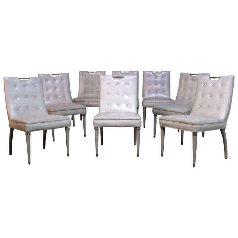 Hollywood Regency Pink Leather Dining Chairs, Set of Eight at 1stDibs
