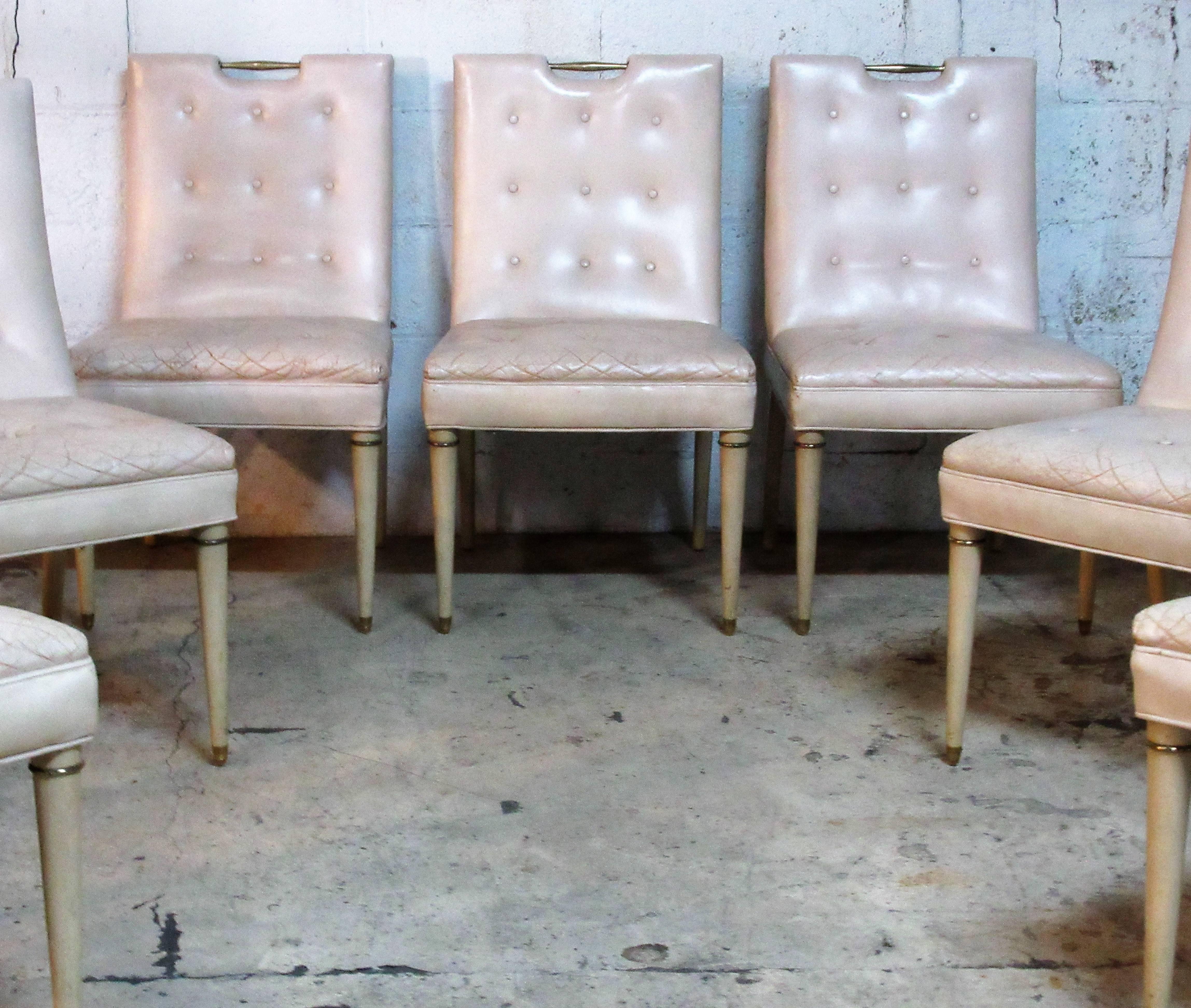  Hollywood Regency Pink Leather Dining Chairs, Set of Eight In Good Condition In Rochester, NY