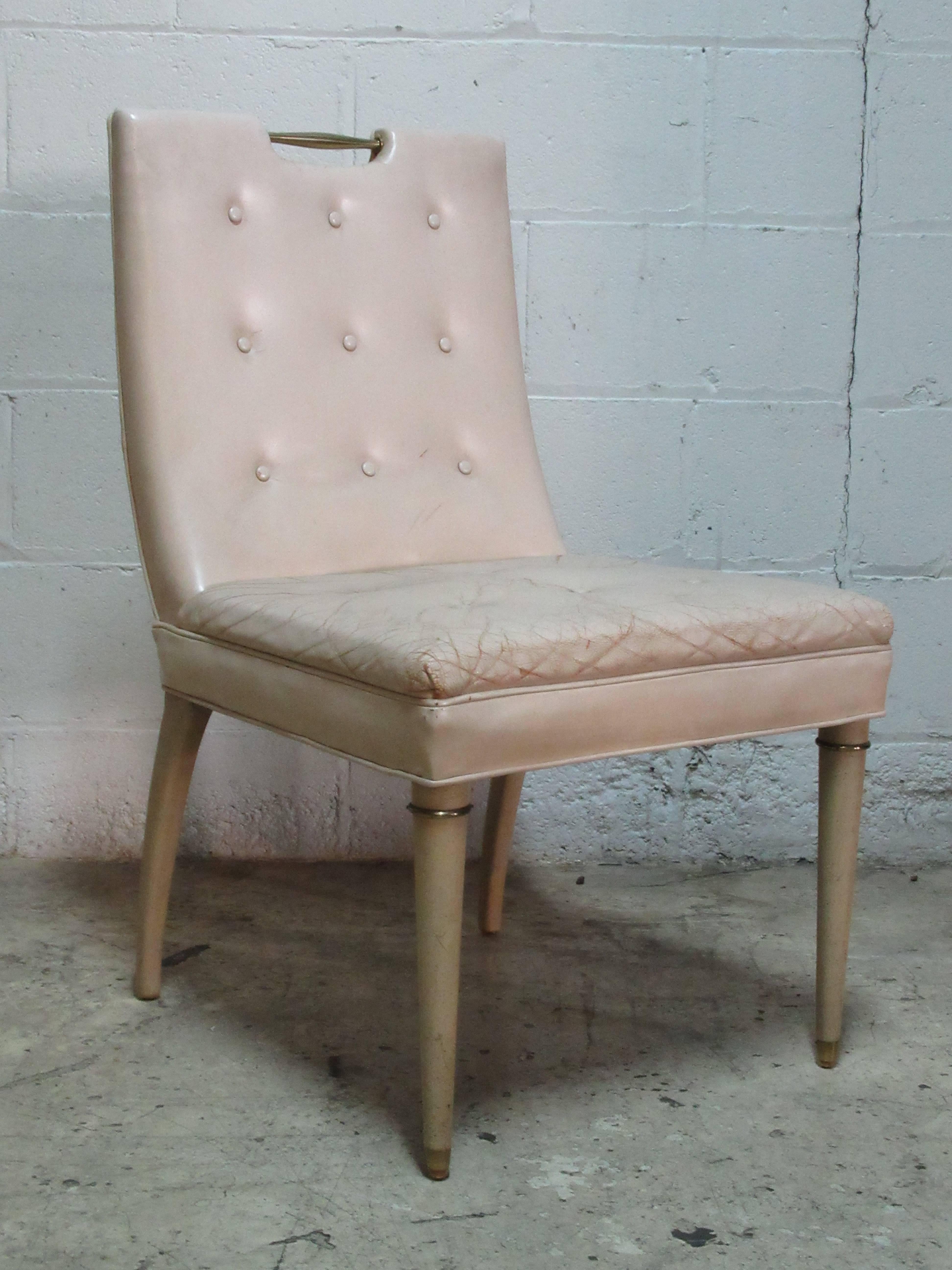  Hollywood Regency Pink Leather Dining Chairs, Set of Eight 3