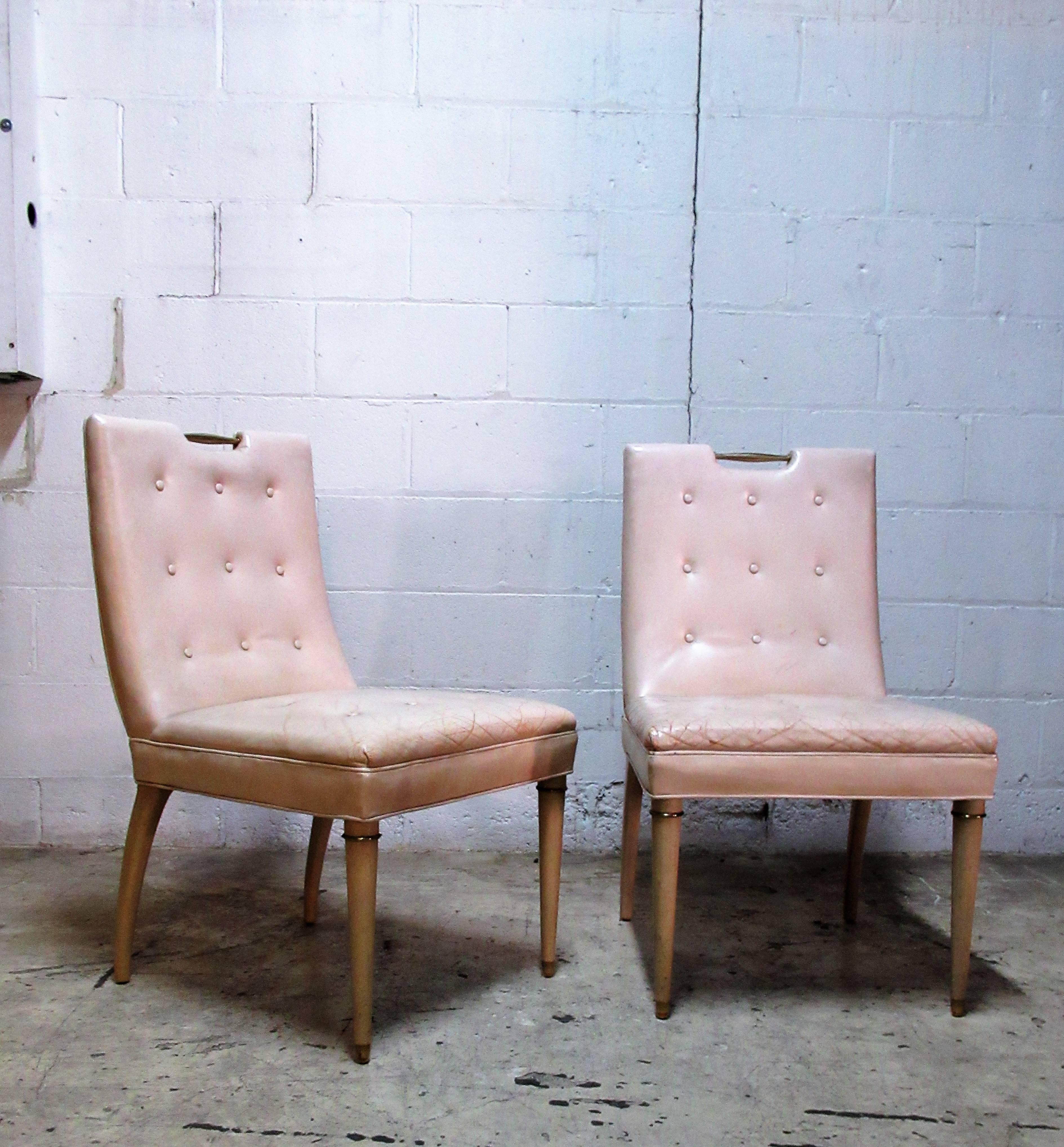  Hollywood Regency Pink Leather Dining Chairs, Set of Eight 4