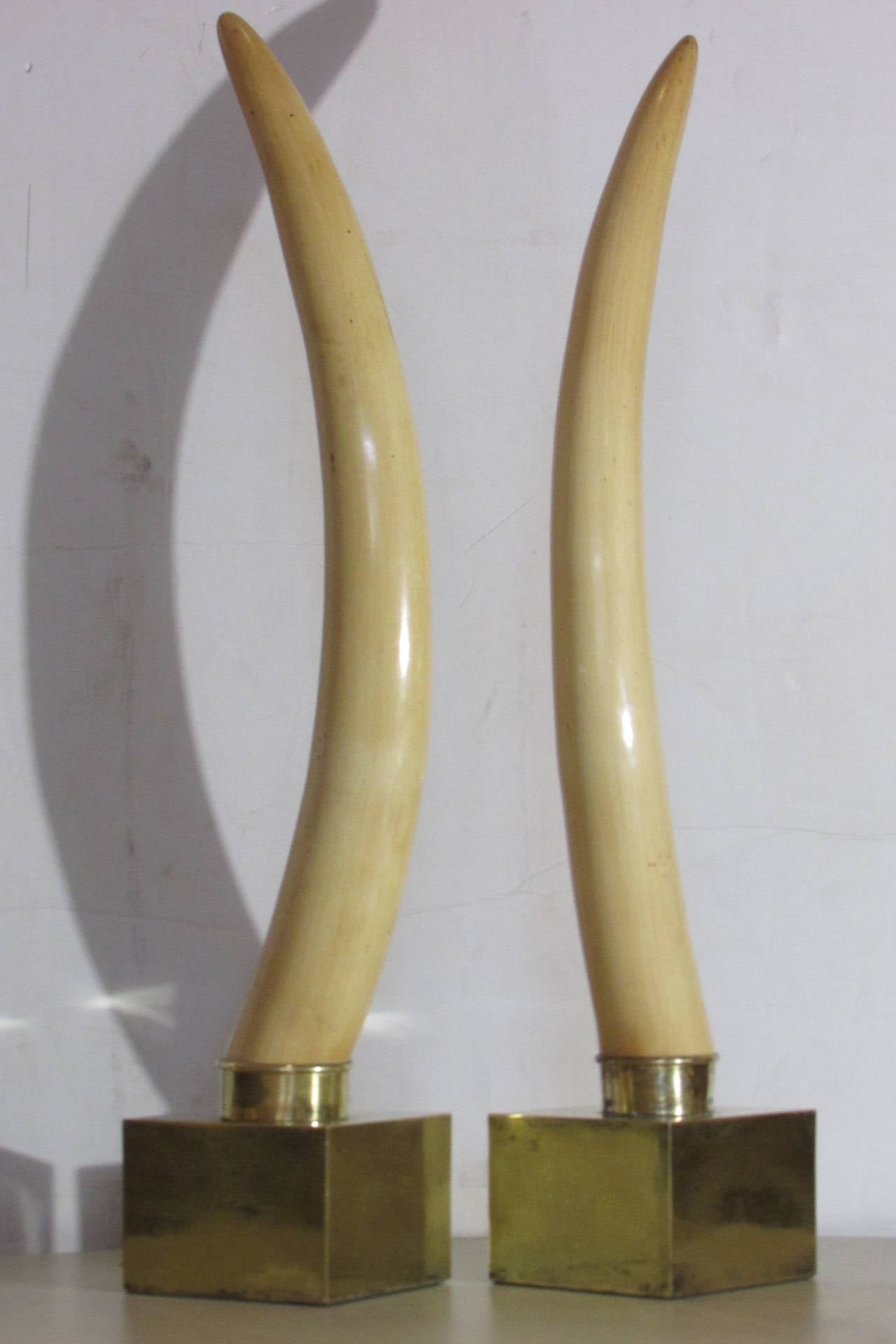 20th Century Hollywood Regency Faux Ivory Tusk Sculptures