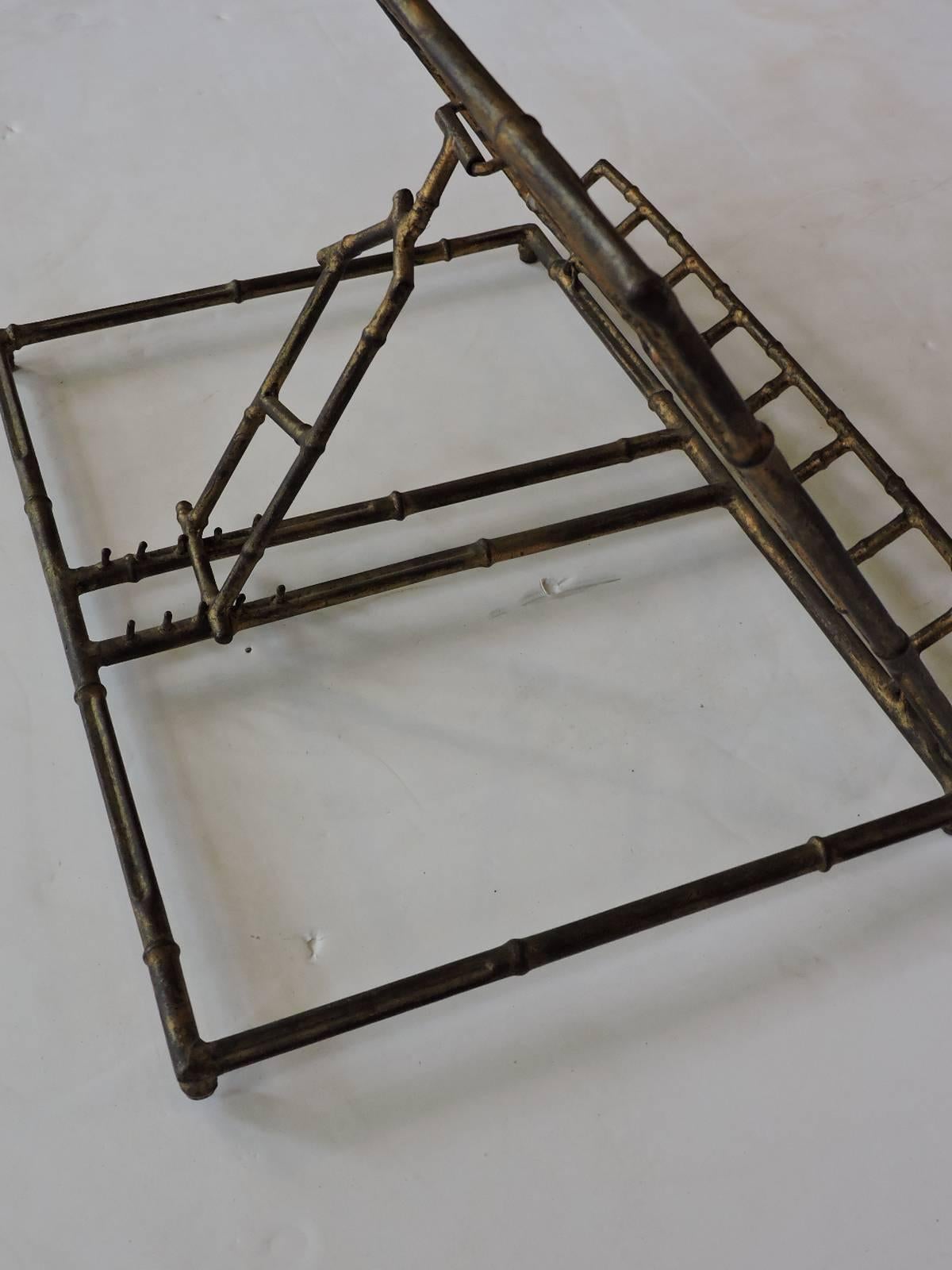 Italian Gilt Metal Faux Bamboo Book Stand In Excellent Condition In Rochester, NY