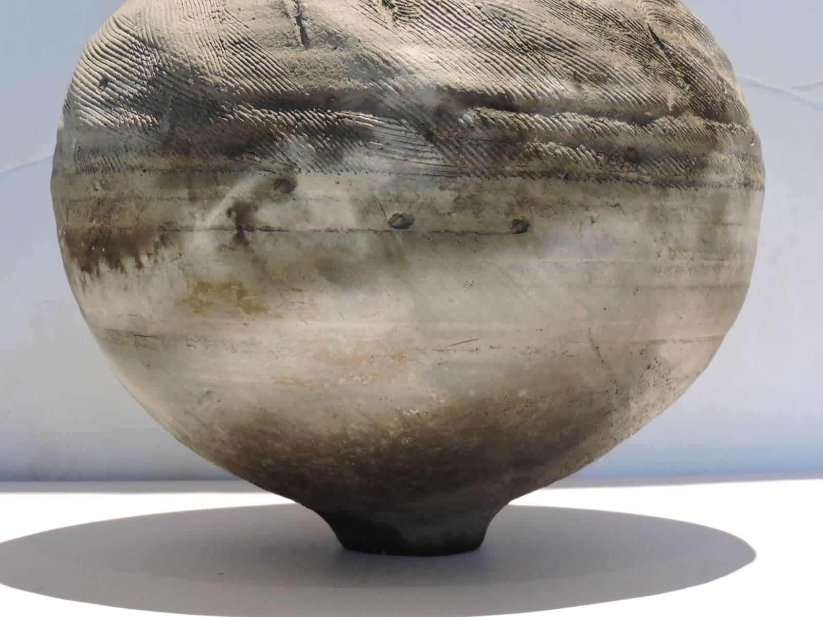 American Large Organic Raku Pottery Ovoid Vessel