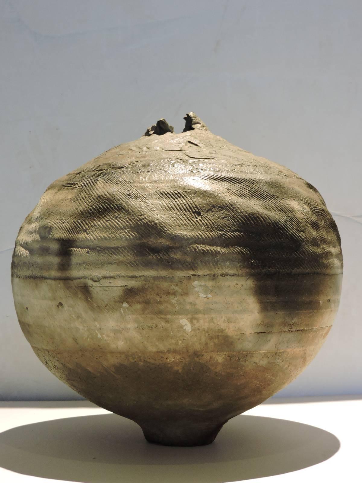 Large Organic Raku Pottery Ovoid Vessel 1