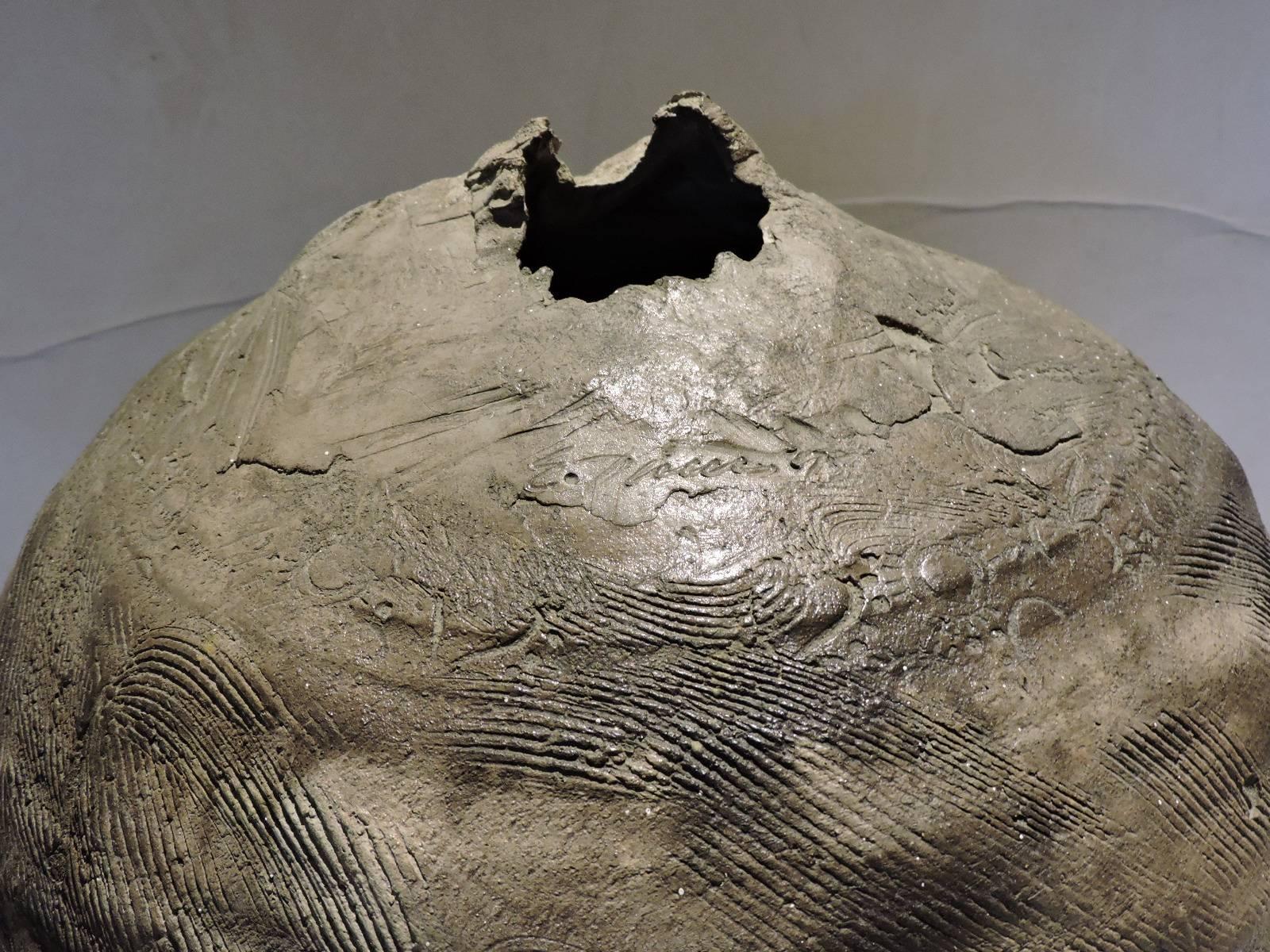 Stoneware Large Organic Raku Pottery Ovoid Vessel
