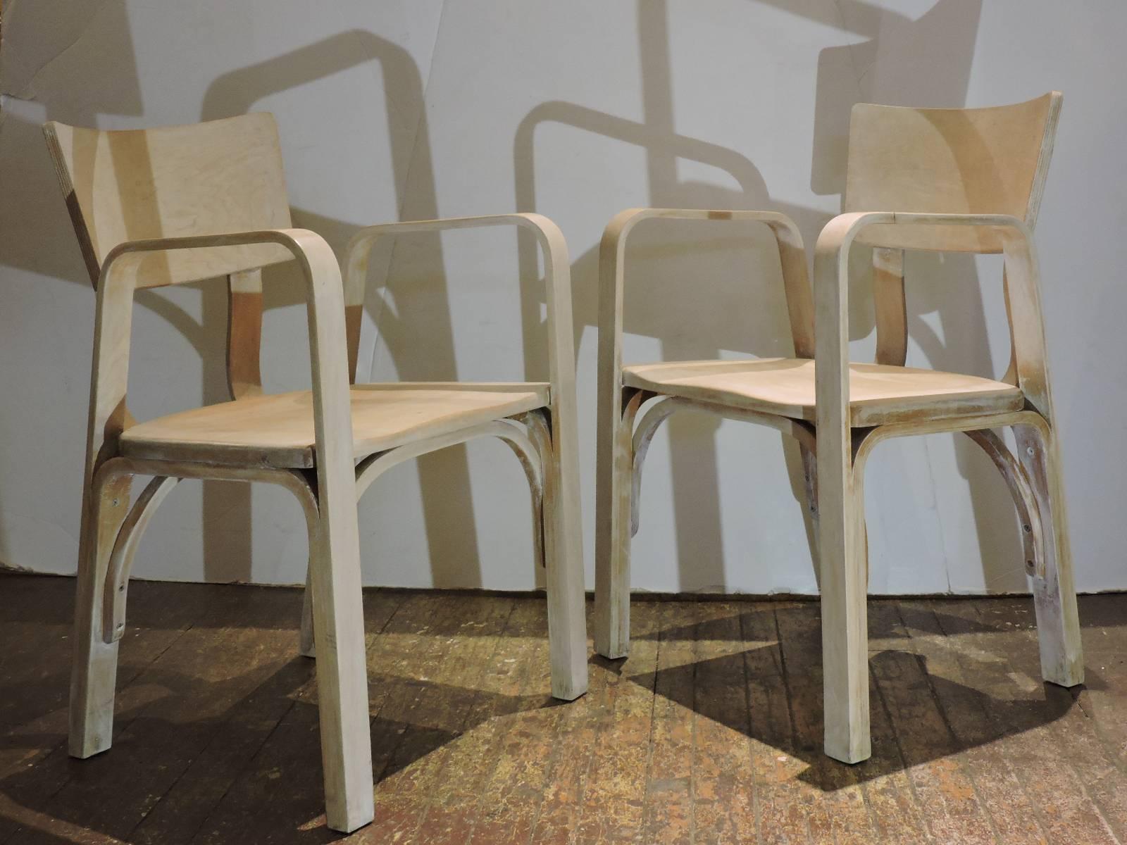 Bleached Thonet Bent Plywood Armchairs