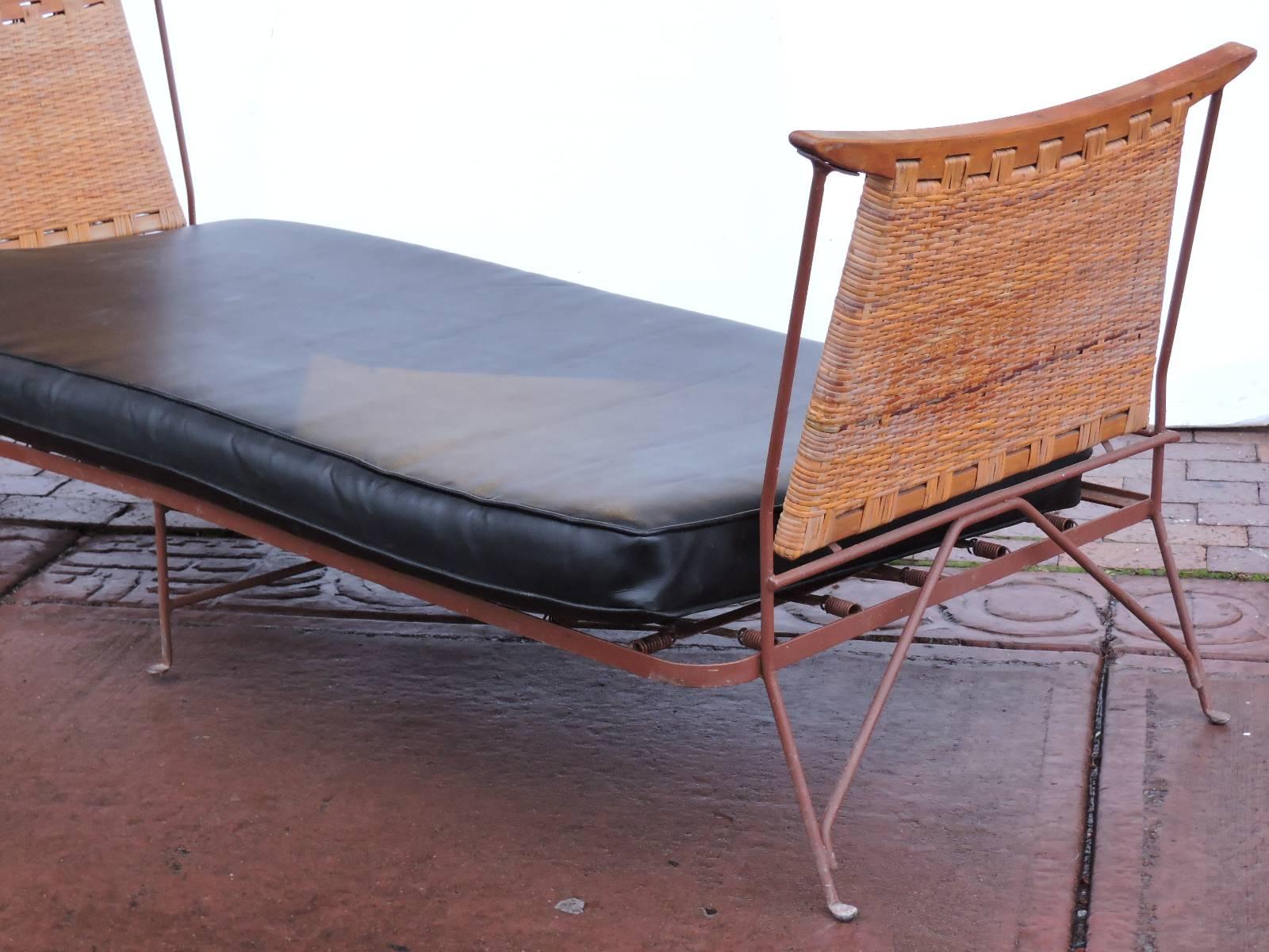 Mid-Century Modern  Rare Modernist Iron & Cane Daybed Lounge