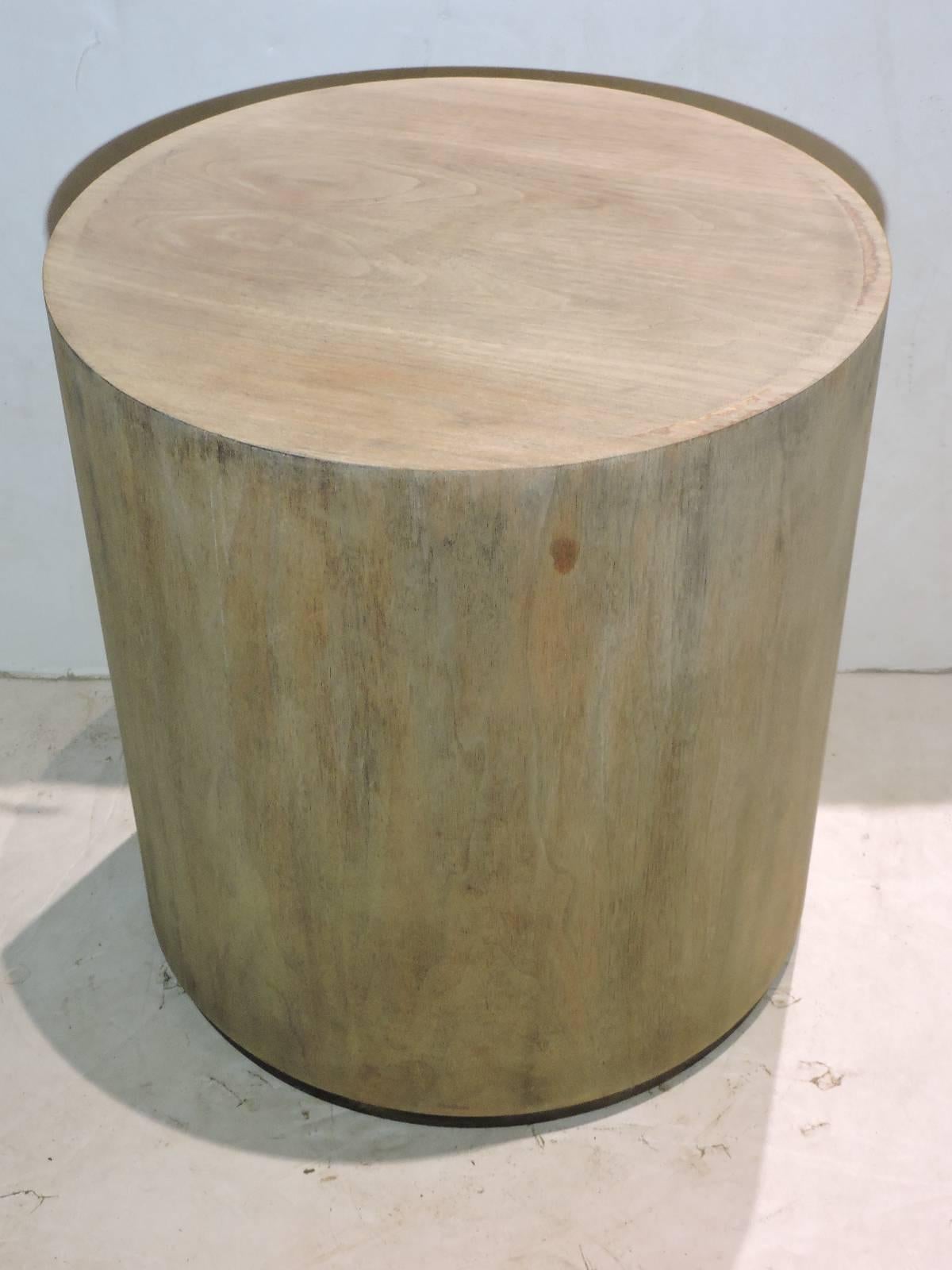 Mid-Century Modern Bleached Parchment Finish Wood Cylinder Pedestal Table