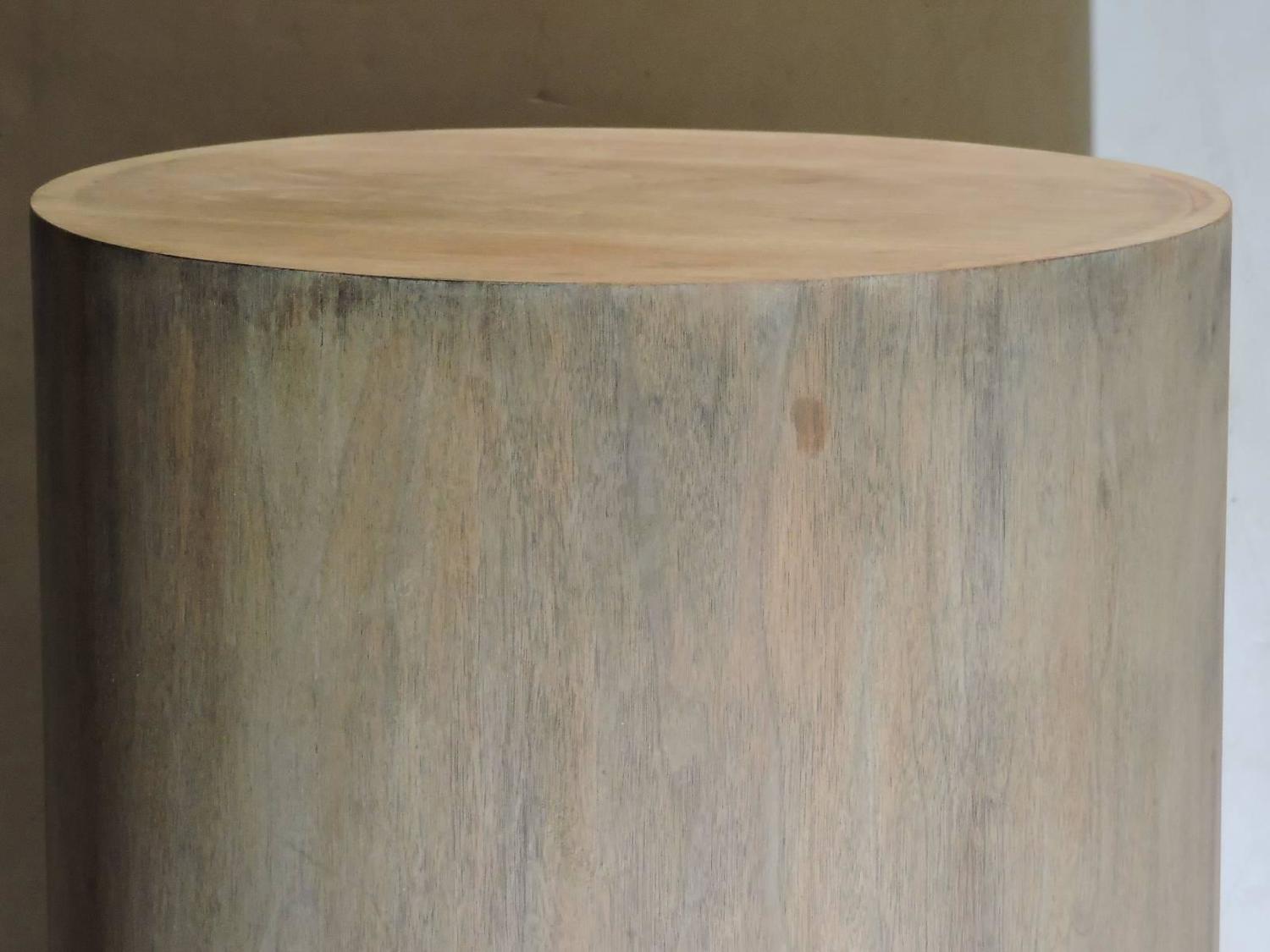 Bleached Parchment Finish Wood Cylinder Pedestal Table For Sale at 1stdibs