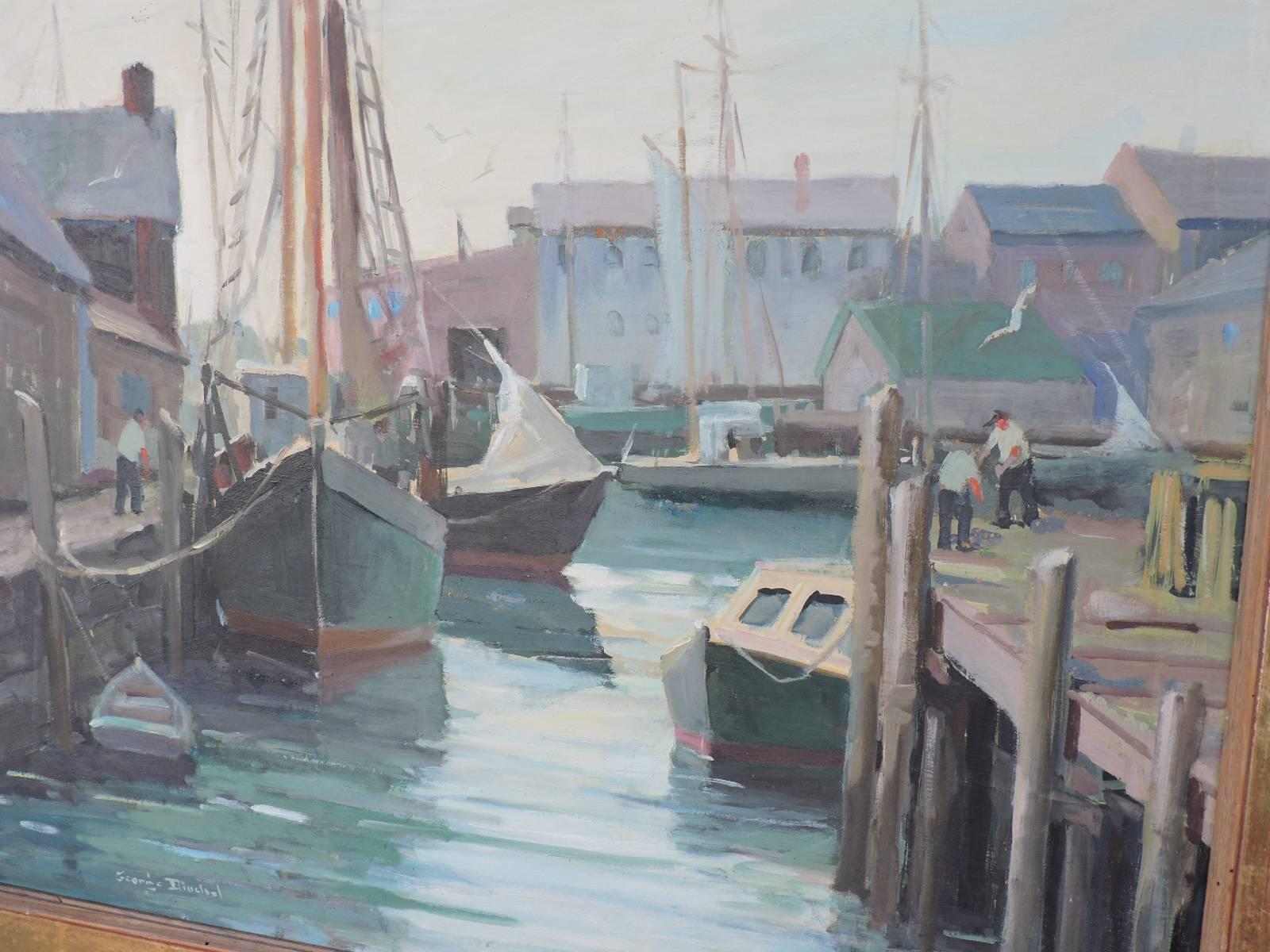 Brushed Cape Ann Harbor Scene Painting