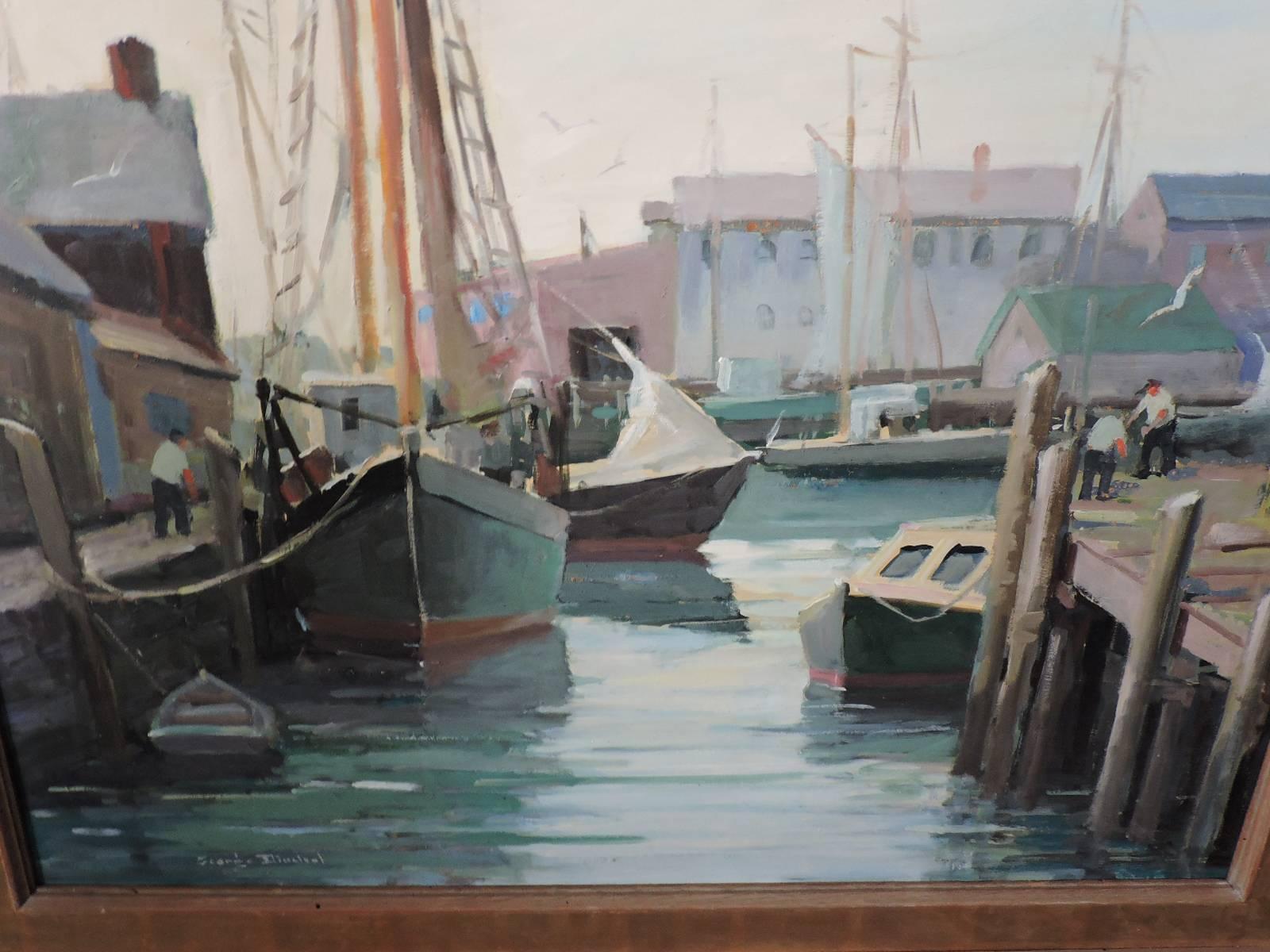 Mid-20th Century Cape Ann Harbor Scene Painting