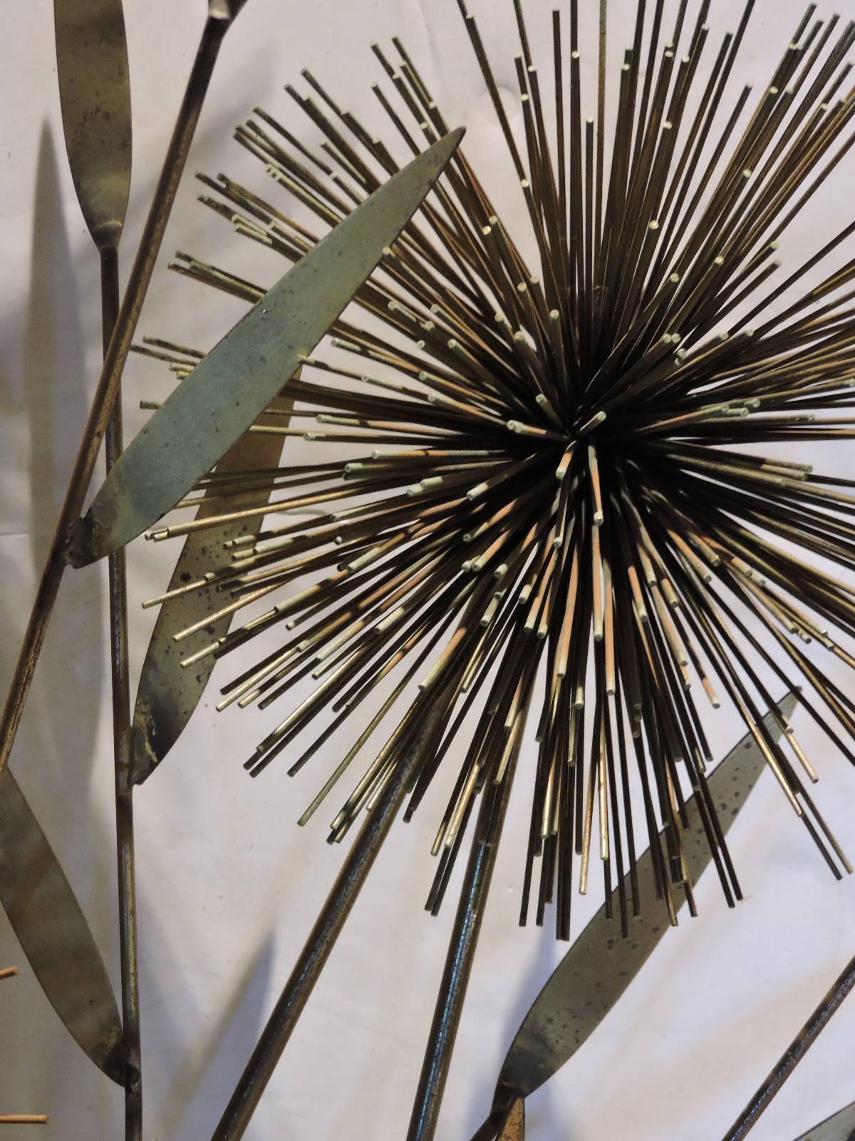 Hollywood Regency Large Brass Urchin Pom Pom Tree Wall Sculpture by Curtis Jere