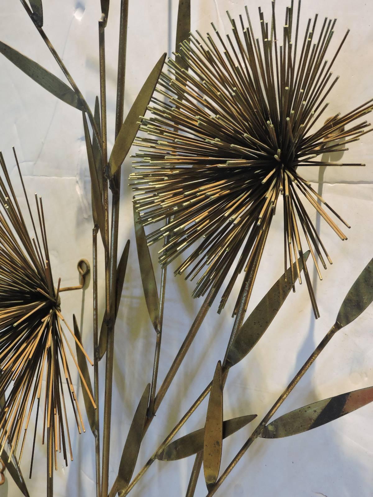 Metalwork Large Brass Urchin Pom Pom Tree Wall Sculpture by Curtis Jere