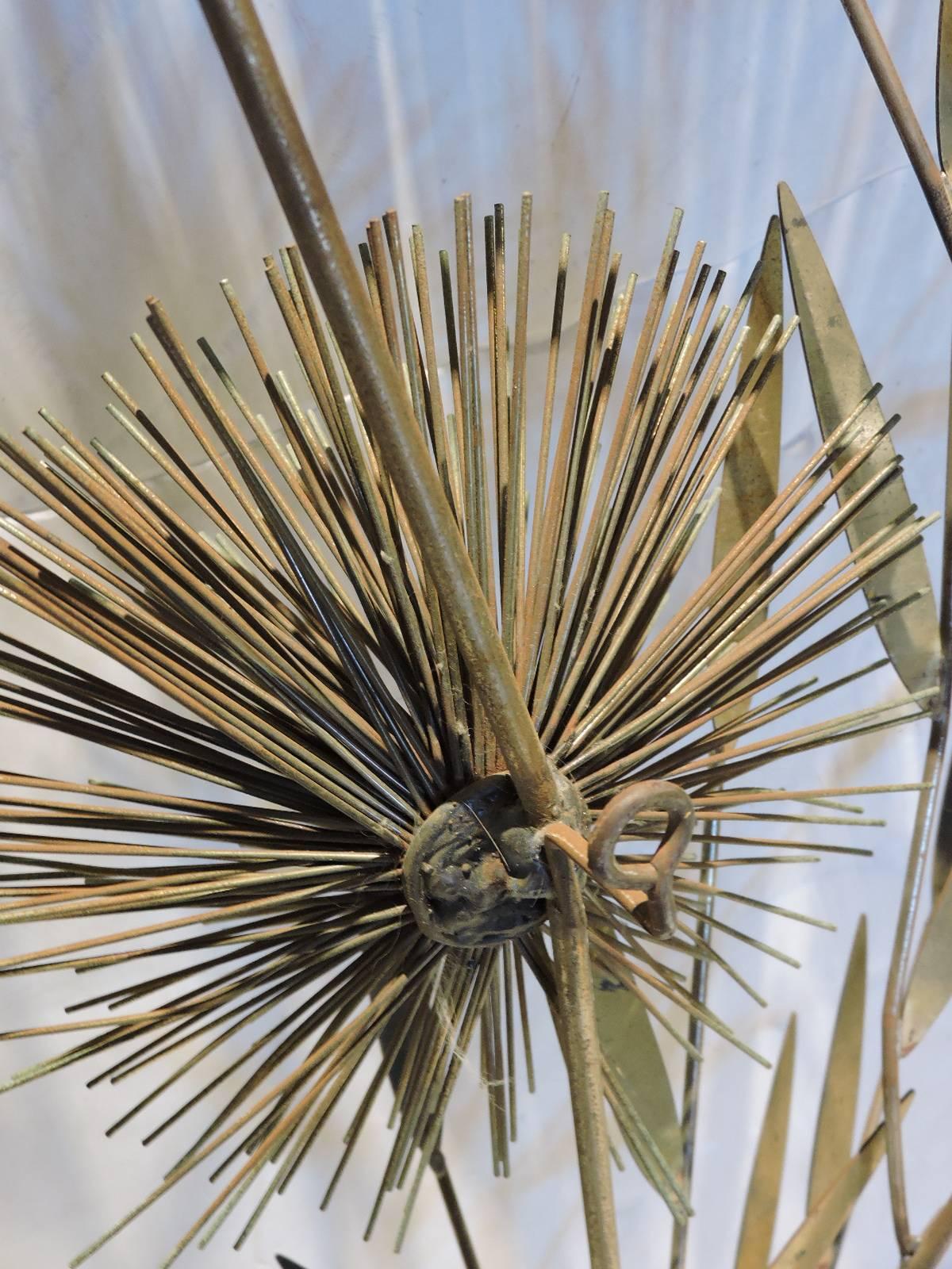 Large Brass Urchin Pom Pom Tree Wall Sculpture by Curtis Jere In Good Condition In Rochester, NY