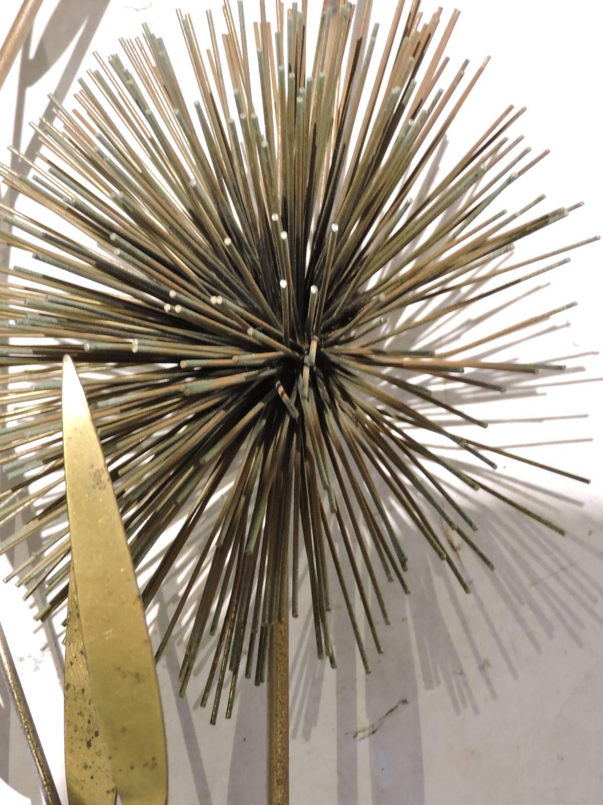 Large Brass Urchin Pom Pom Tree Wall Sculpture by Curtis Jere 1