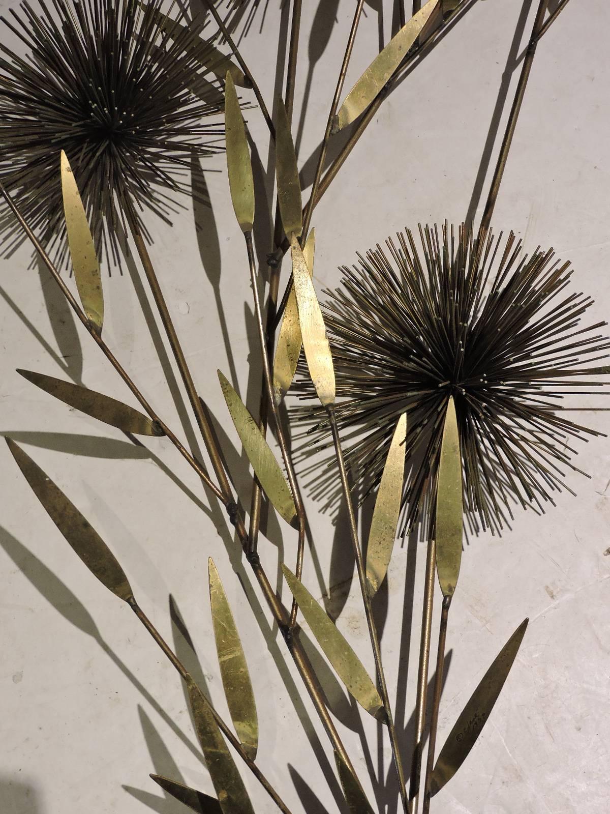 Late 20th Century Large Brass Urchin Pom Pom Tree Wall Sculpture by Curtis Jere