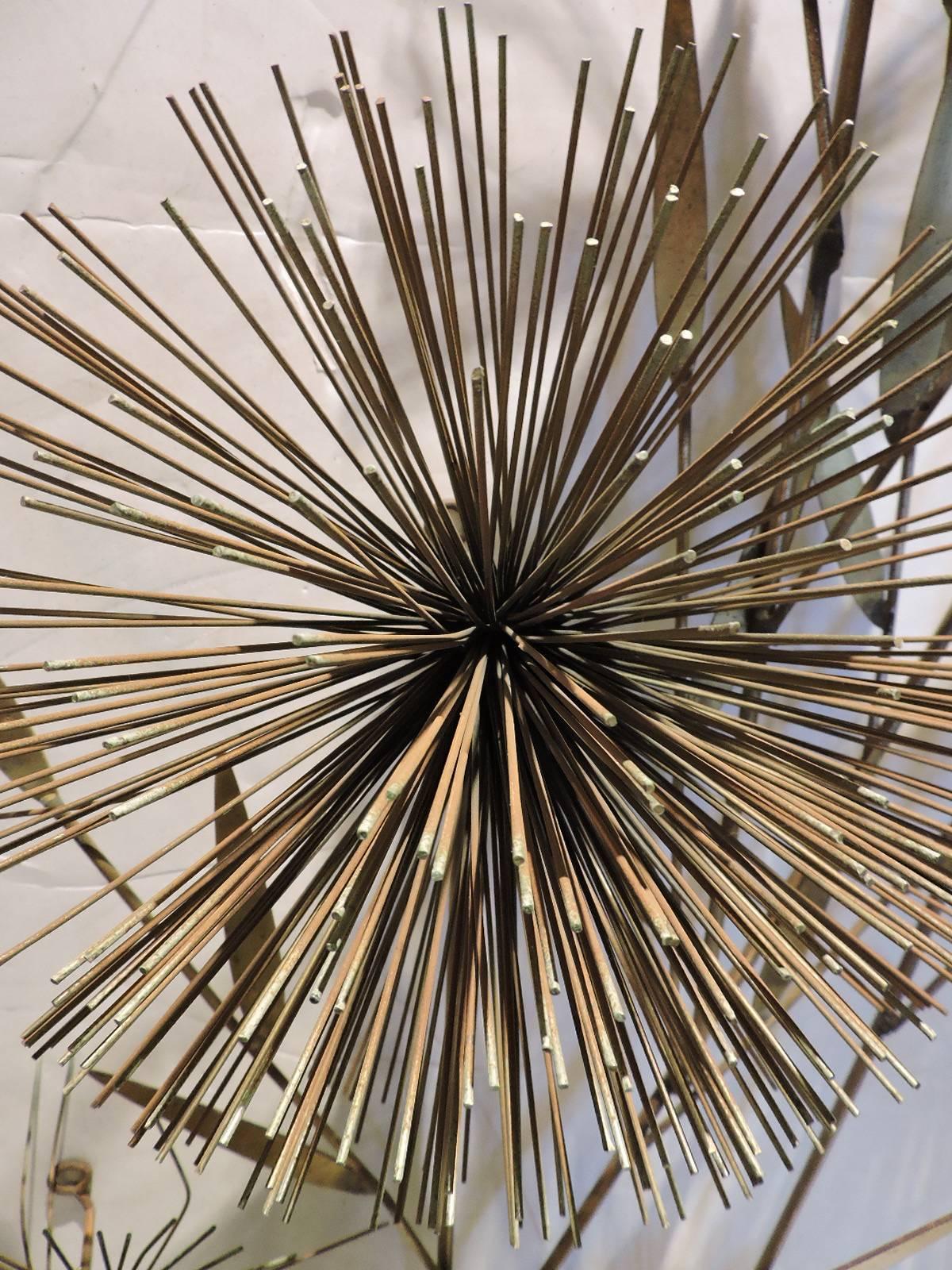 Large Brass Urchin Pom Pom Tree Wall Sculpture by Curtis Jere 3